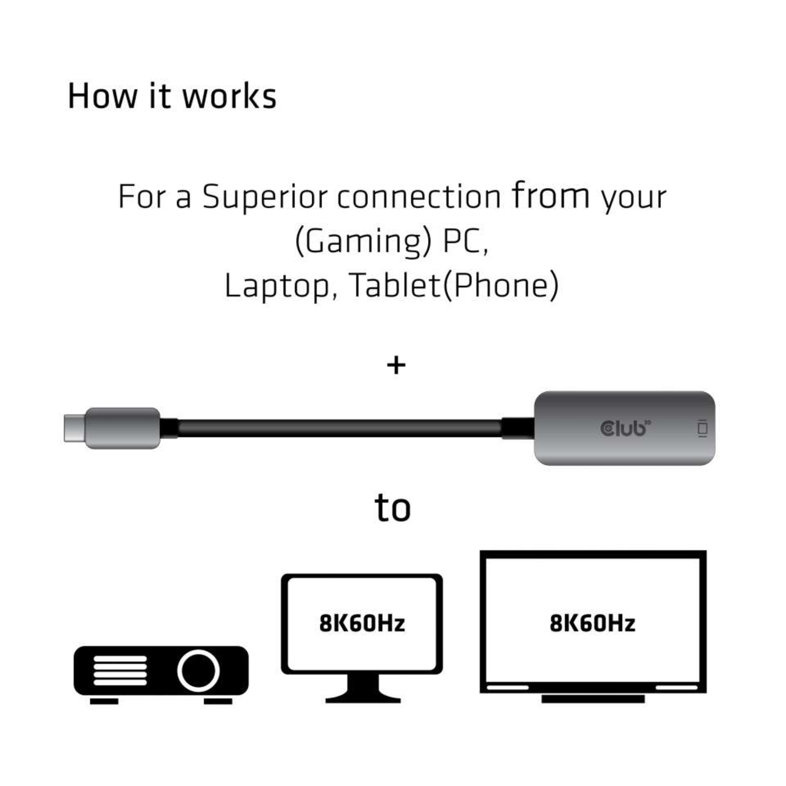 Club 3D Adapter 24 Pin USB-C Male Input to 20 Pin Display Port Female Output 22cm