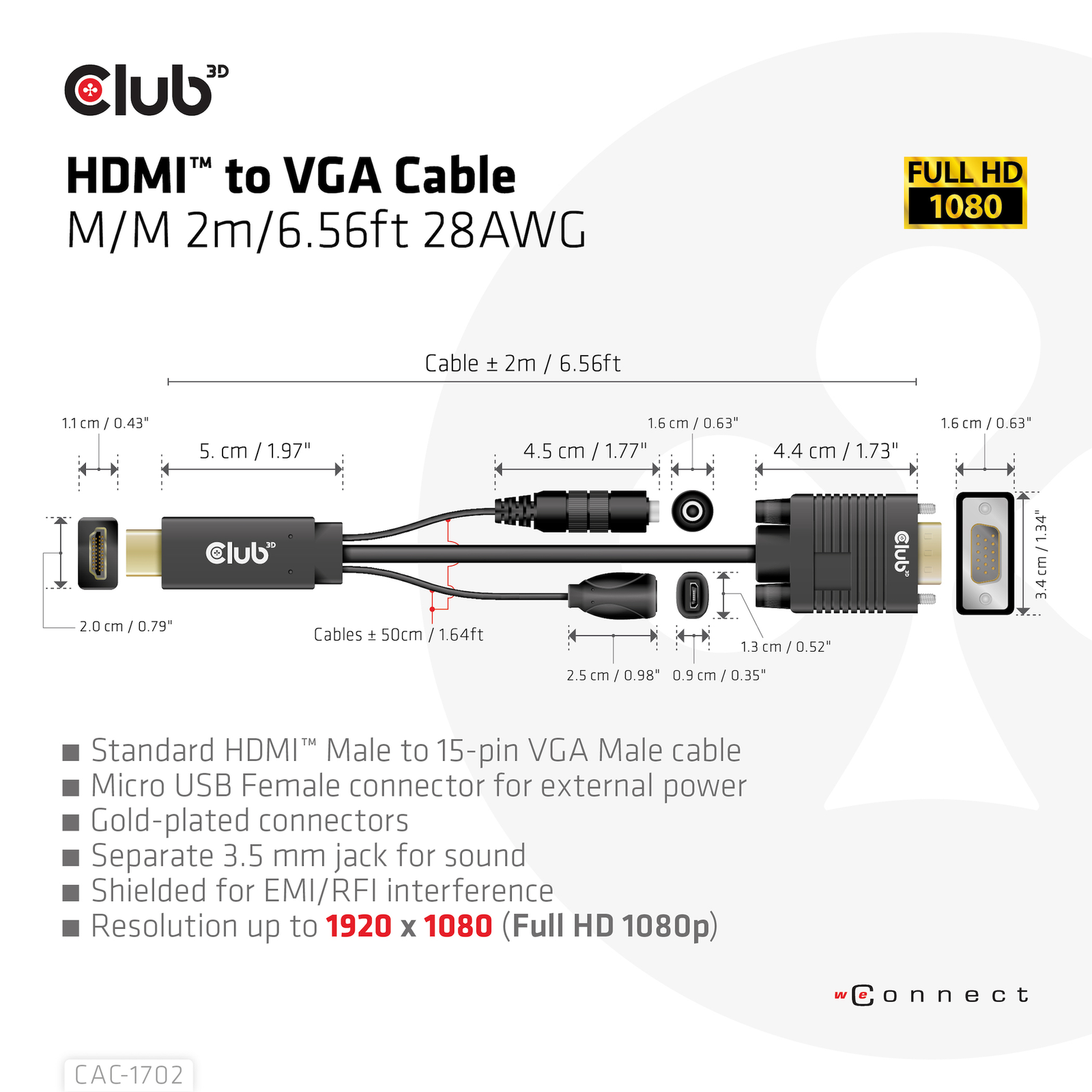 Club 3D Cable HDMI+Micro-USB Socket VGA+3.5mm 2m St/Bu