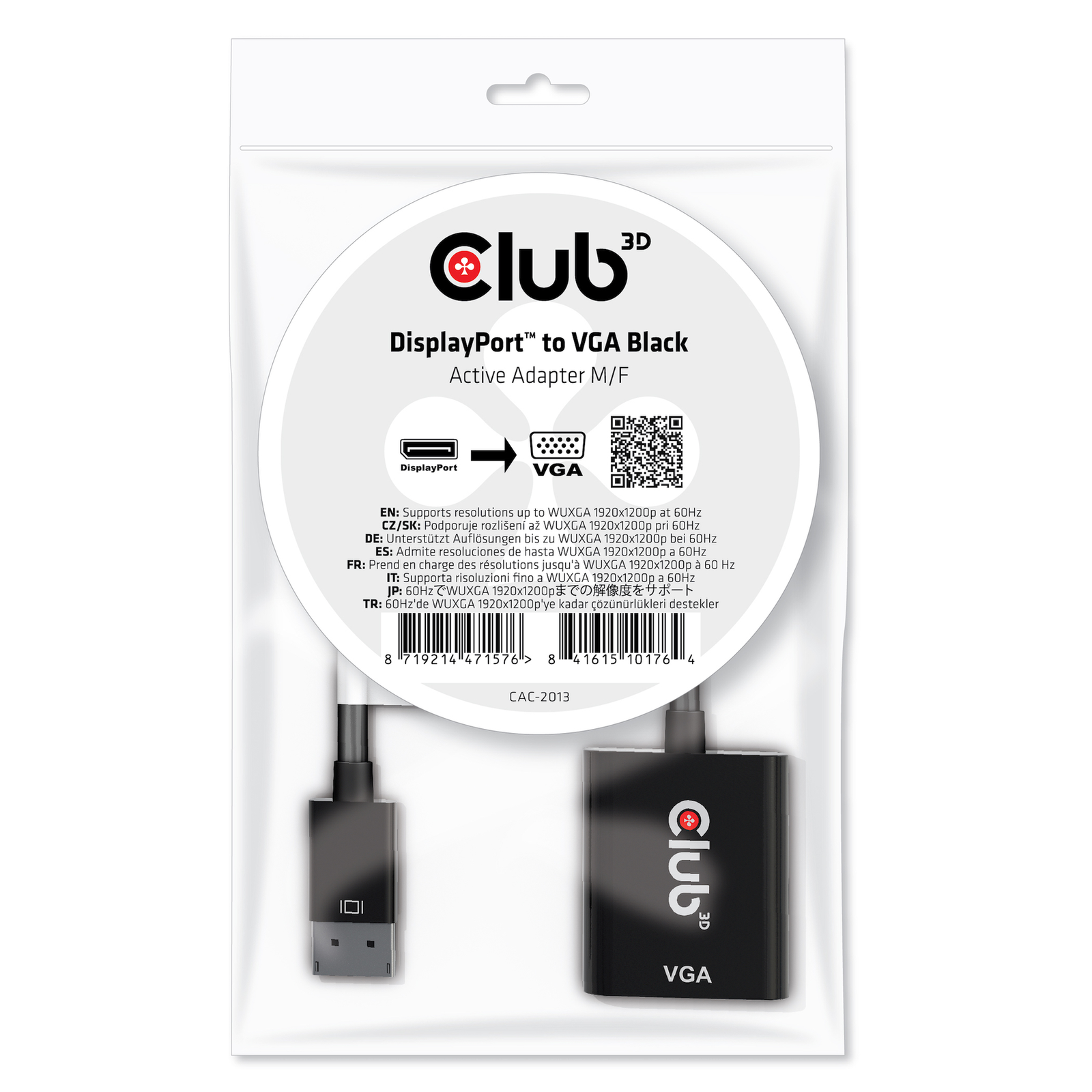 Club 3D Adapter Display VGA Active St/Bu Black Polybag