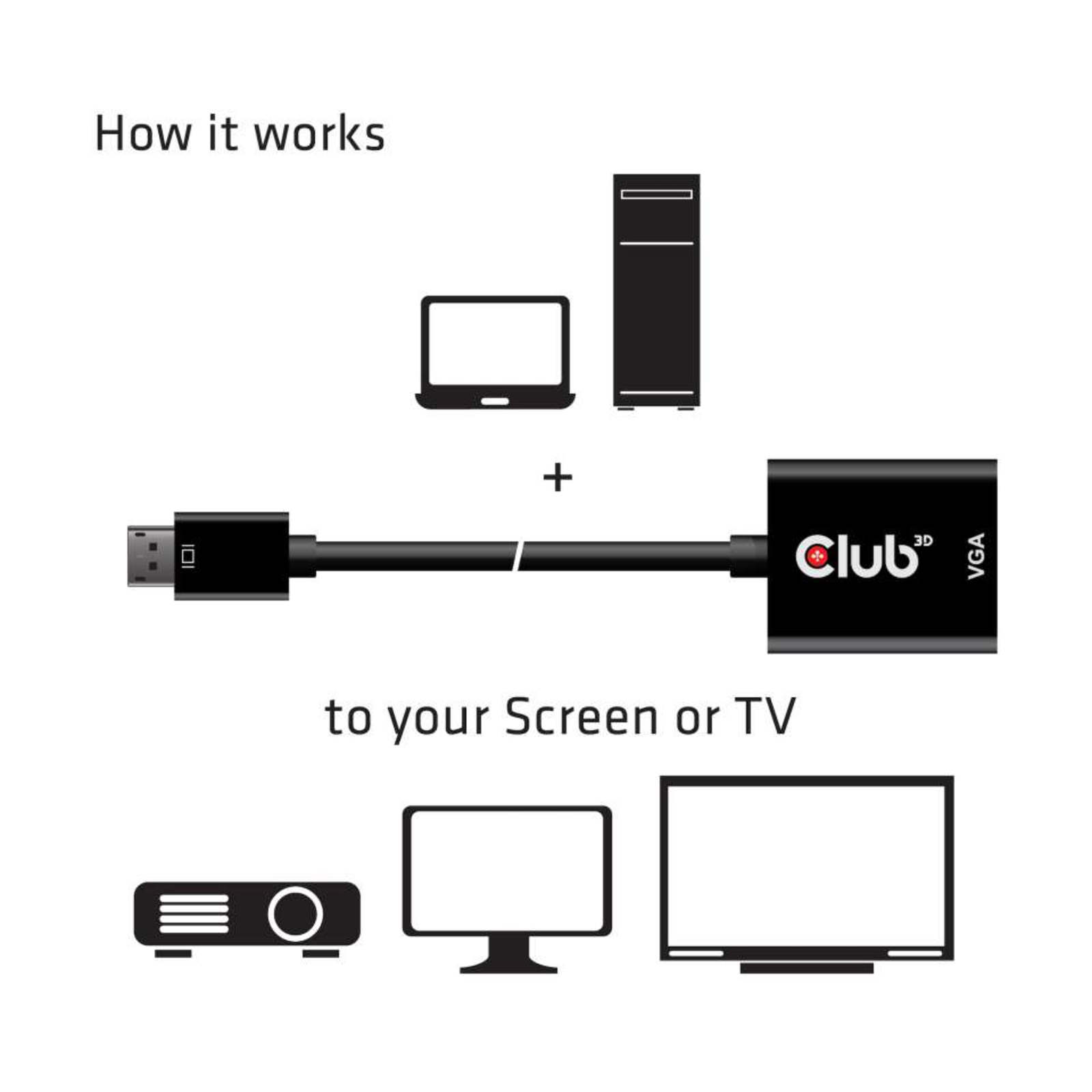 Club 3D Adapter Display VGA Active St/Bu Black Polybag