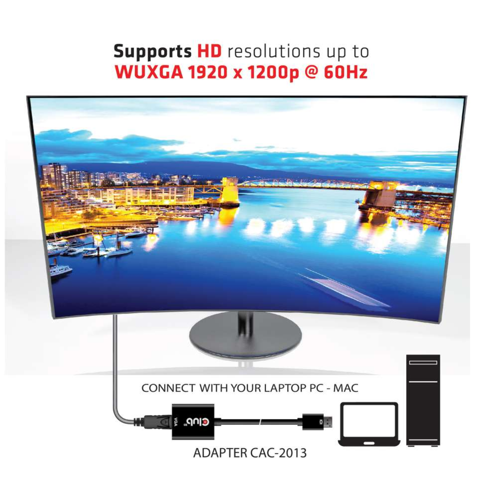 Club 3D Adapter Display VGA Active St/Bu Black Polybag