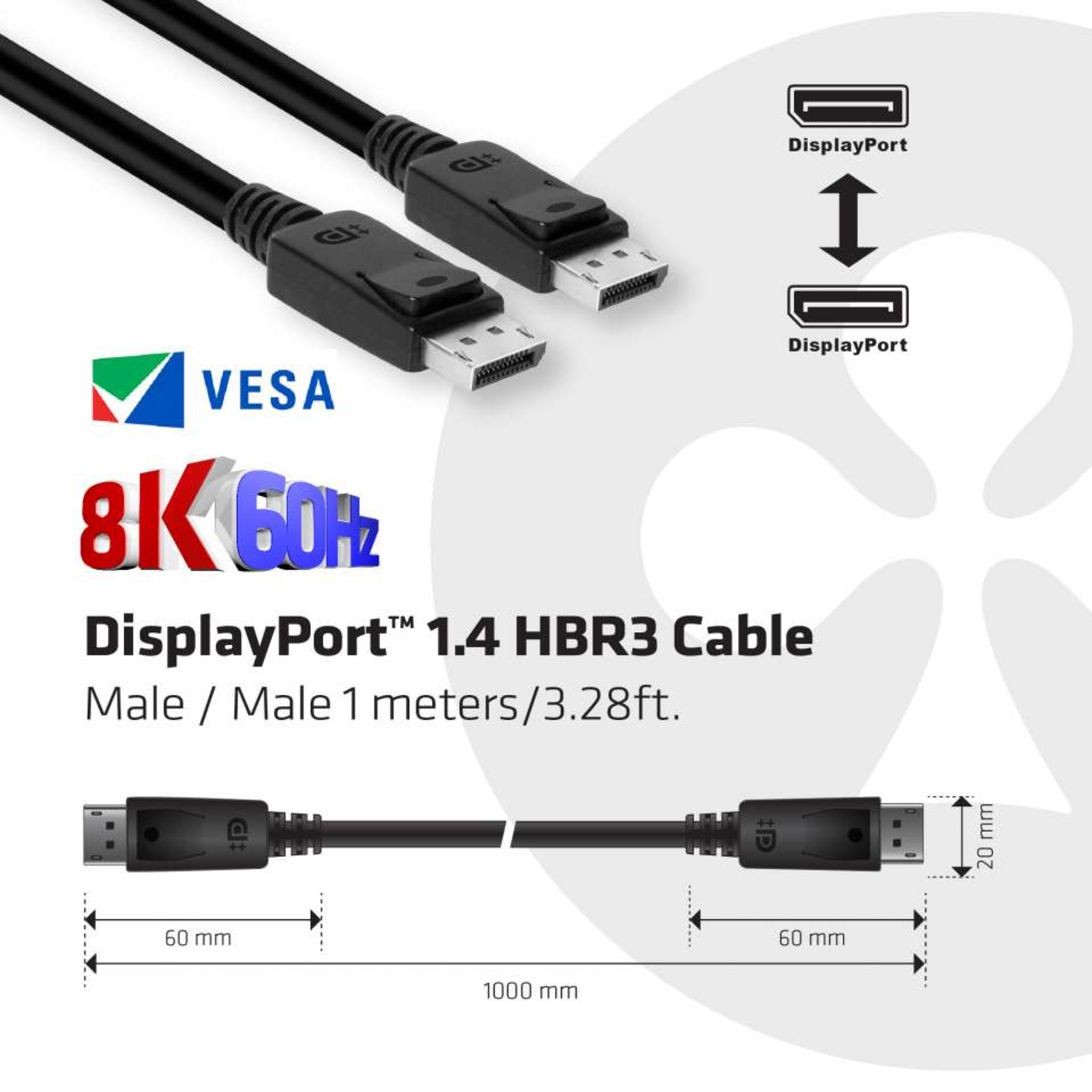 Club 3D Display Port 1.4 to Display Port 1.4 M M 1m