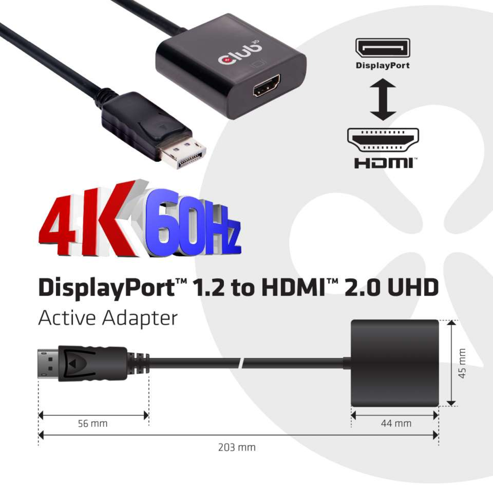Club 3D Display Port to HDMI 2.0 3D 4K60Hz Ak