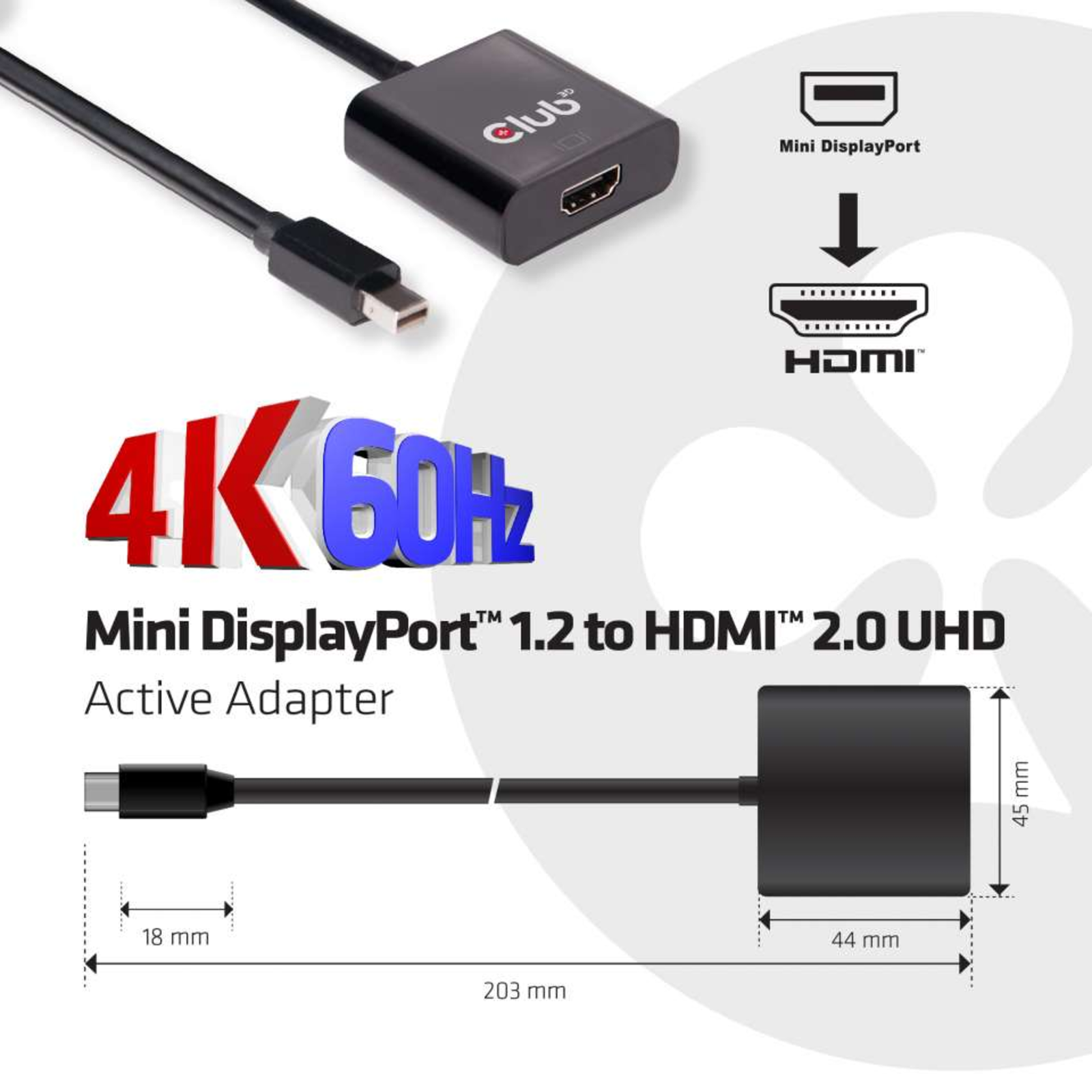Club 3D Mini Display Port to HDMI 2.0 3D 4K60H