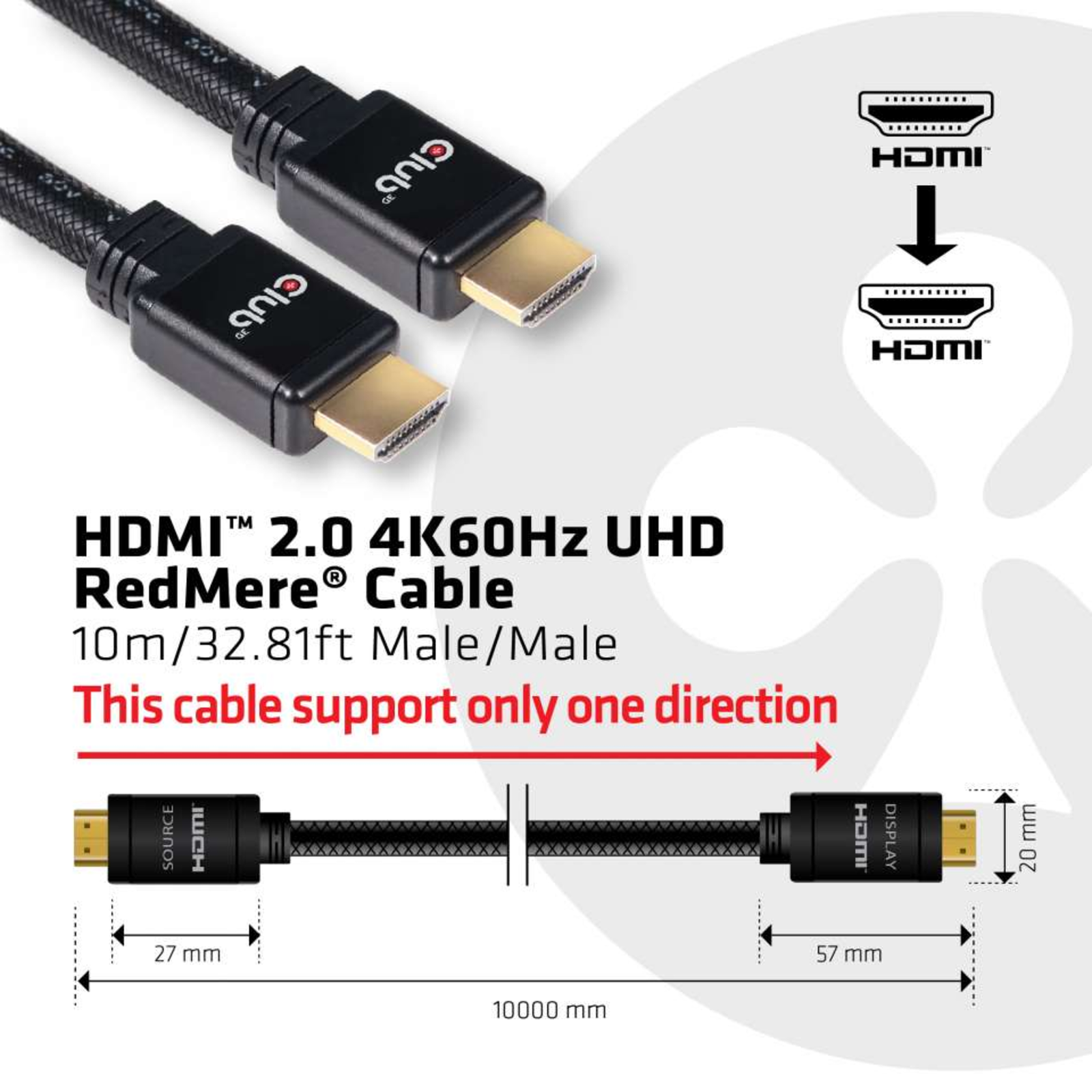 Club 3D HDMI 2.0 RedMere 4K60Hz UHD 10m