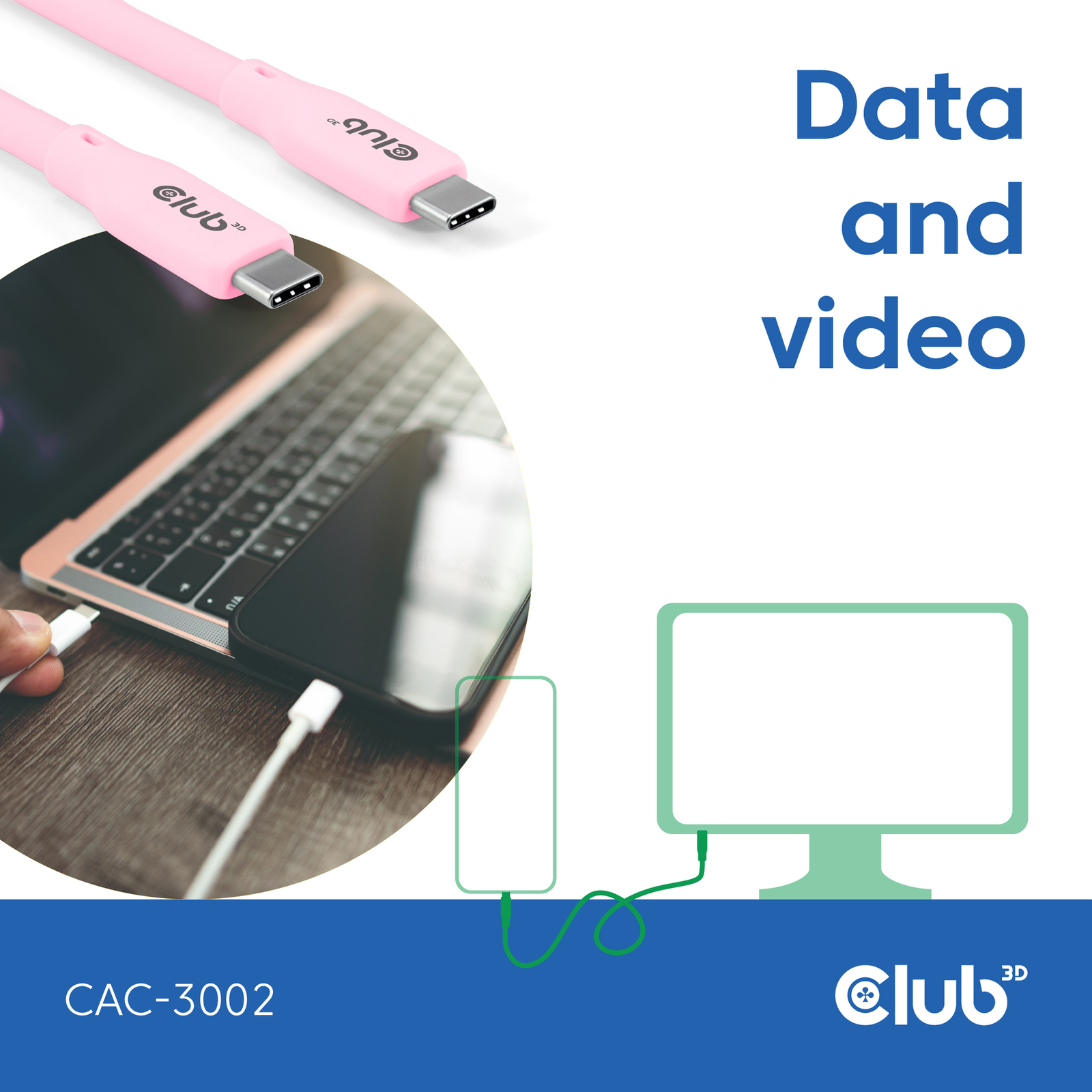 Club 3D Cable USB 3.1 C (St) C (St) 2.0m Club3D Lifestyle Pink