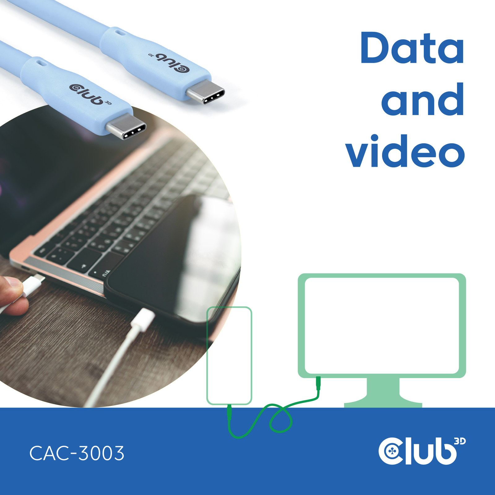 Club 3D Cable USB 3.1 C (male) C (male) 2.0m Club3D Lifestyle Blue
