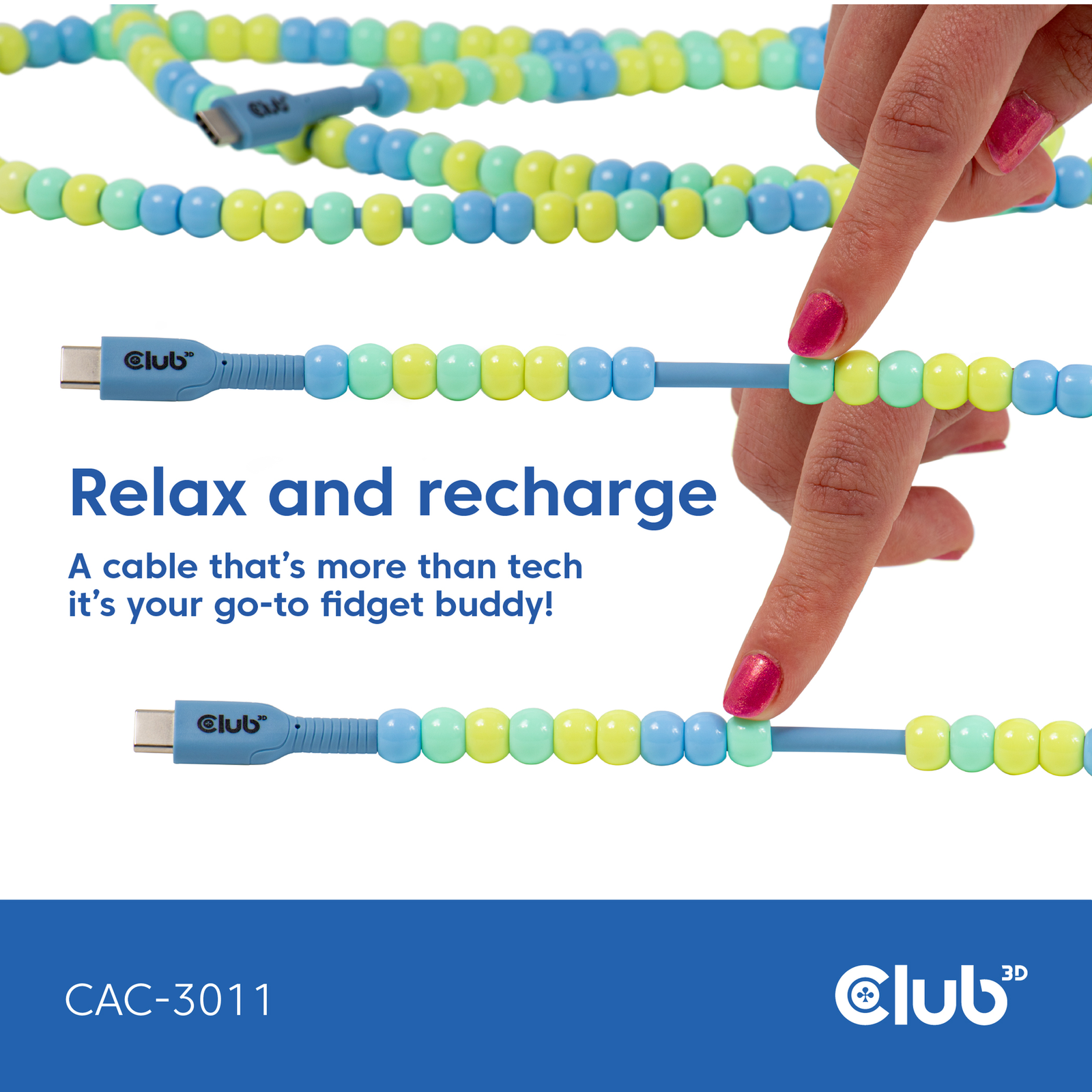 Club 3D USB Type-C Cable 2m Blue