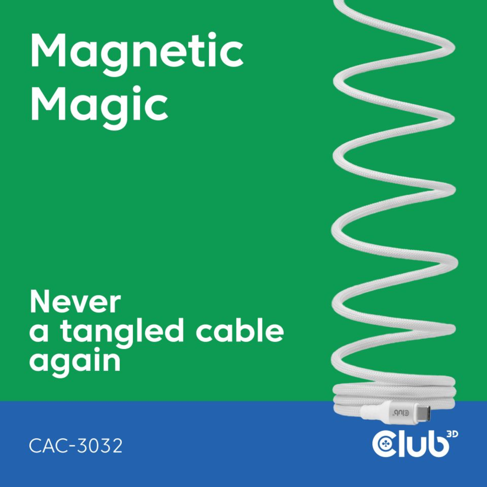 Club 3D Cable USB-C 240W PD3.1 Magnetic Fast Charging White Cable Digital/Data