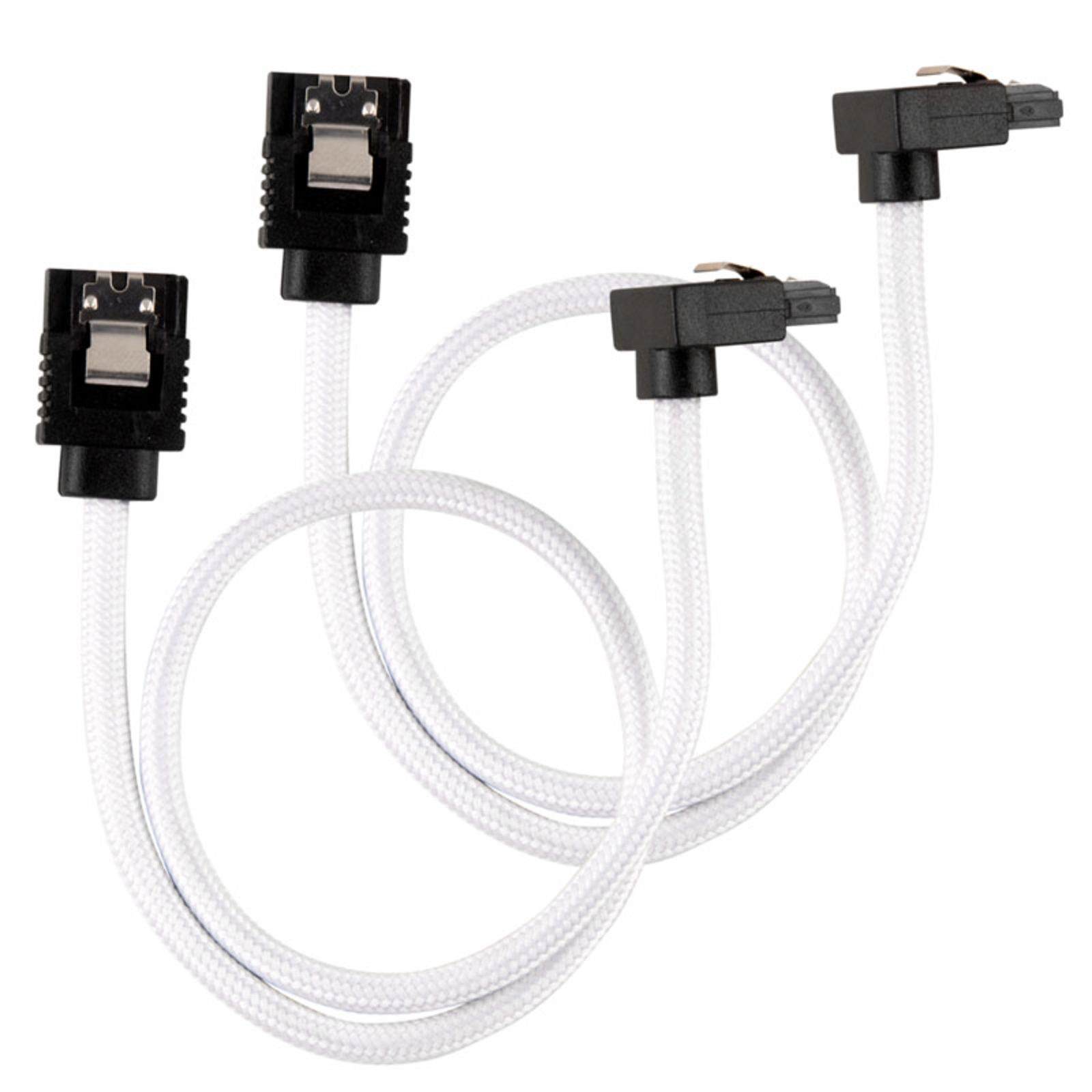 Corsair Premium Sleeved SATA Cable Angled White 30cm Pack of 2