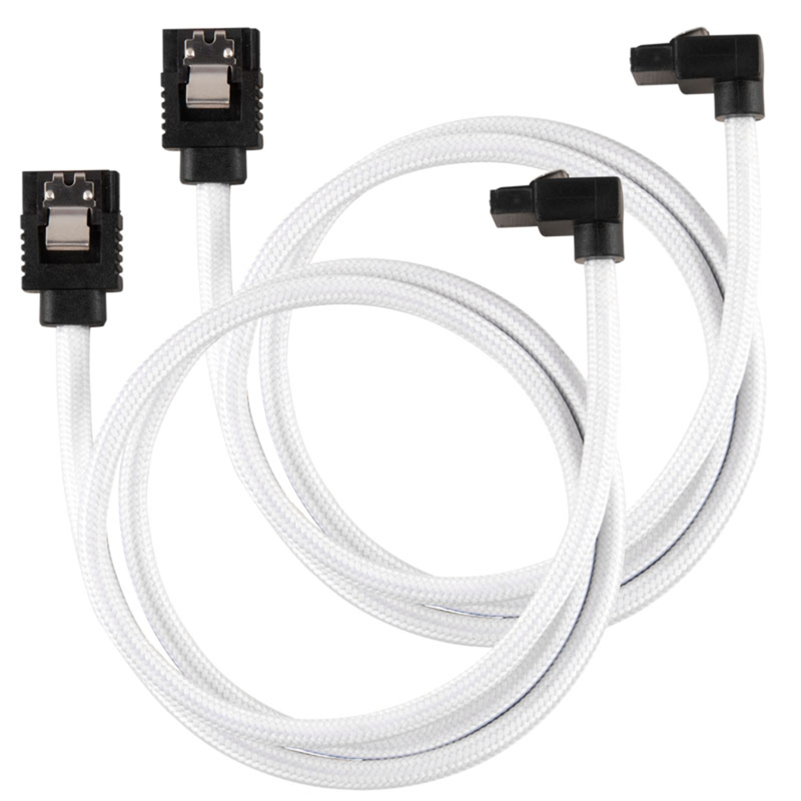 Corsair Premium Sleeved SATA Cable Angled White 60cm Pack of 2