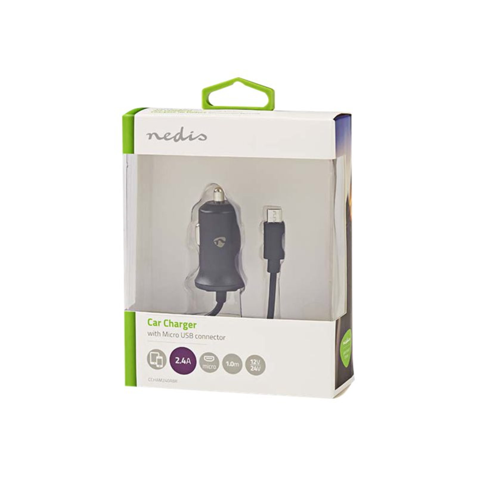 Nedis Car Charger 12 W 1x 2.4 A Number of Outputs 1 Micro USB (fixed) Cable Single Voltage Output