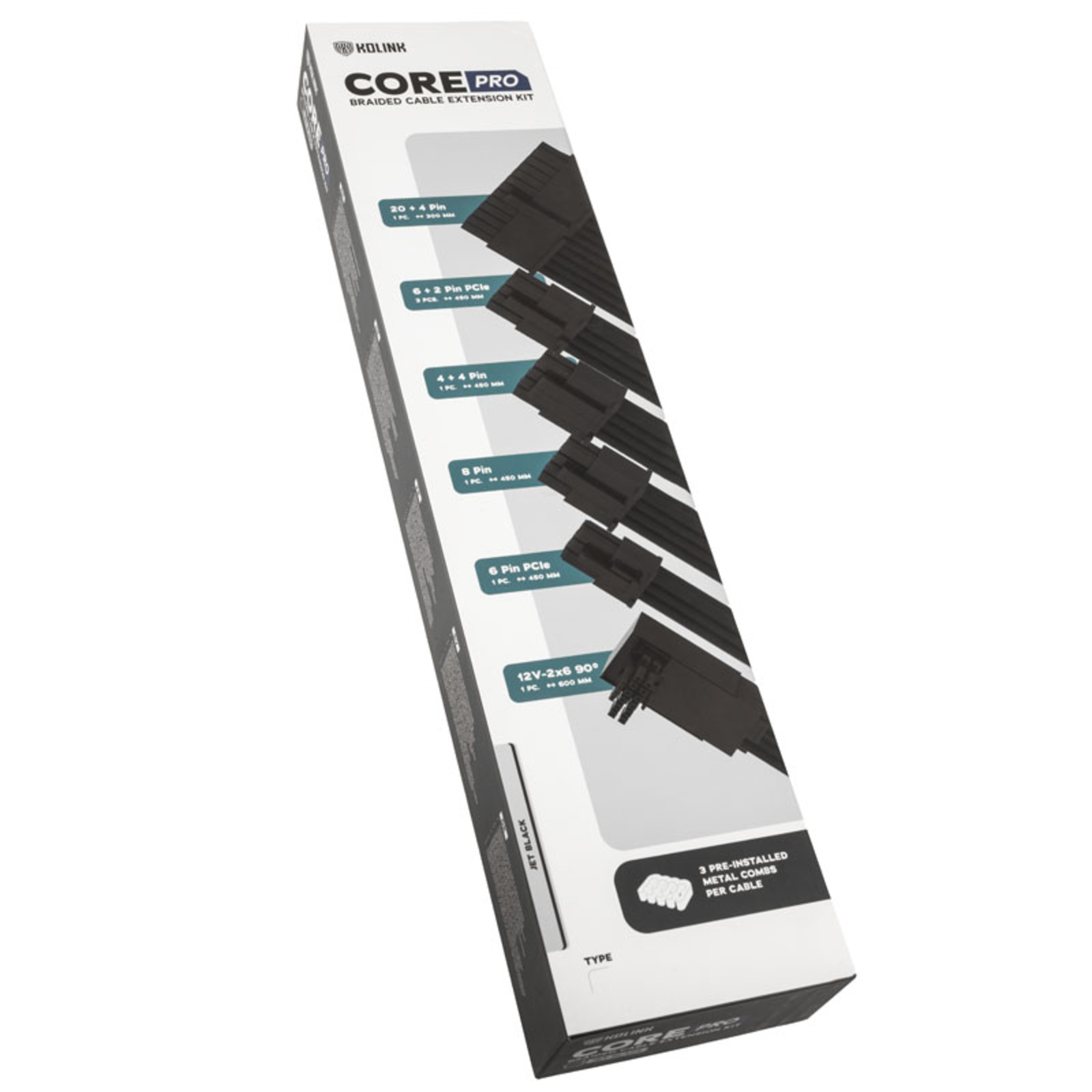 Kolink Core Pro Braided Cable Extension Kit 12V-2x6 Type 1 Jet Black