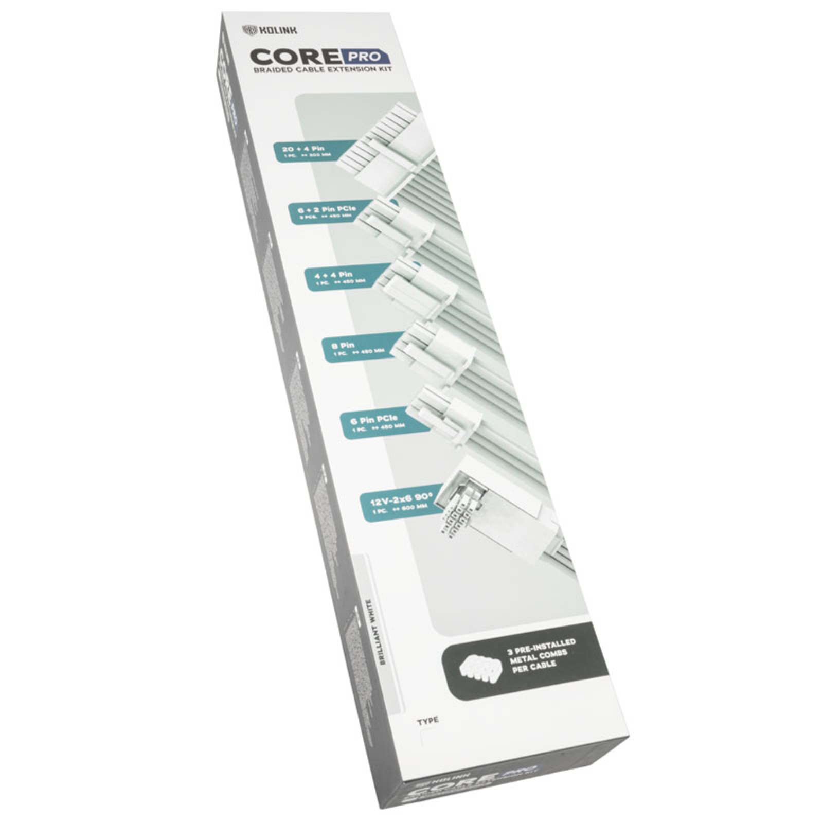 Kolink Core Pro Braided Cable Extension Kit 12V-2x6 Type 2 Brilliant White