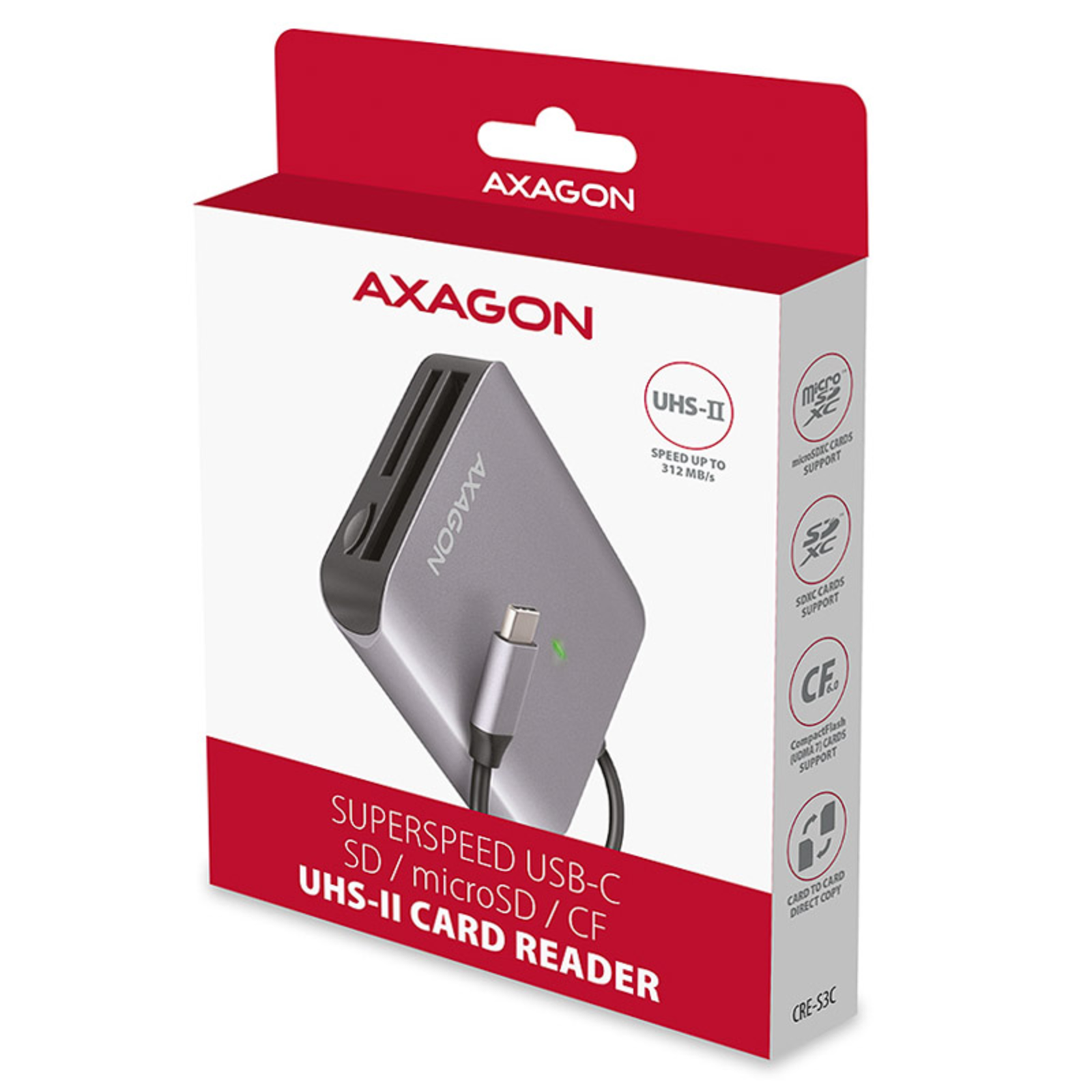 Axagon CRE-S3C External Card Reader USB-C 3.2 Gen 1 3-slot SD/microSD/CF UHS-II