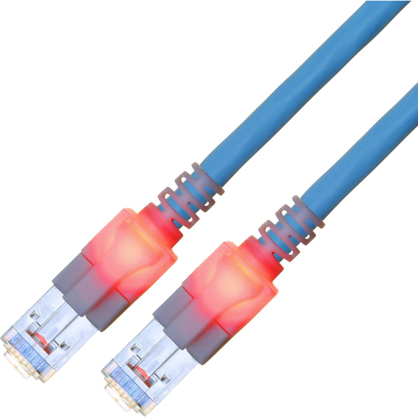 EasyLan DualBoot LED Patch Cable RJ45 S/FTP Cat.6 (Class E) with SaCon Plug LSOH Blue 10 M