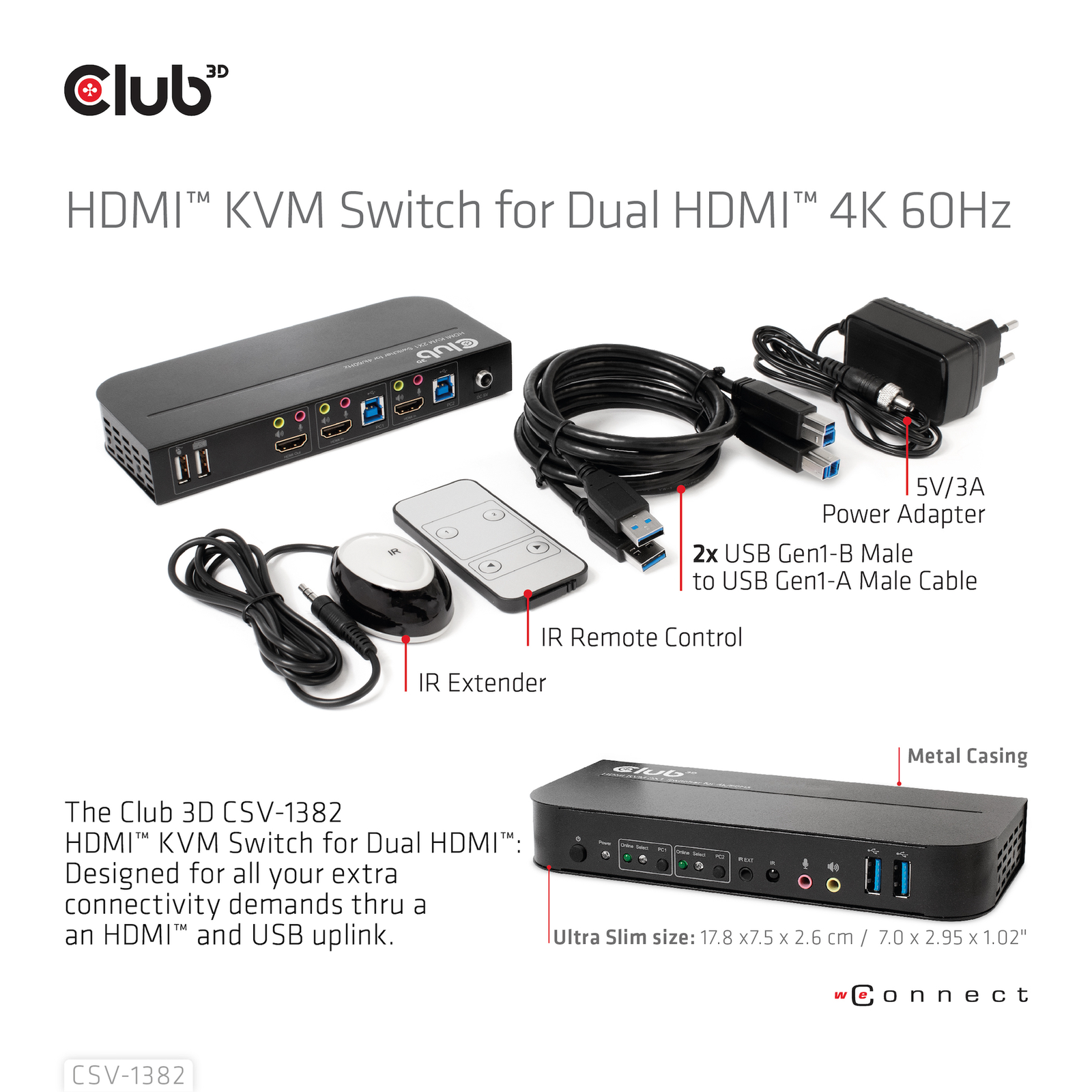 Club 3D KVM Switch 4K60Hz 2x HDMI HDMI 2xUSB Audio