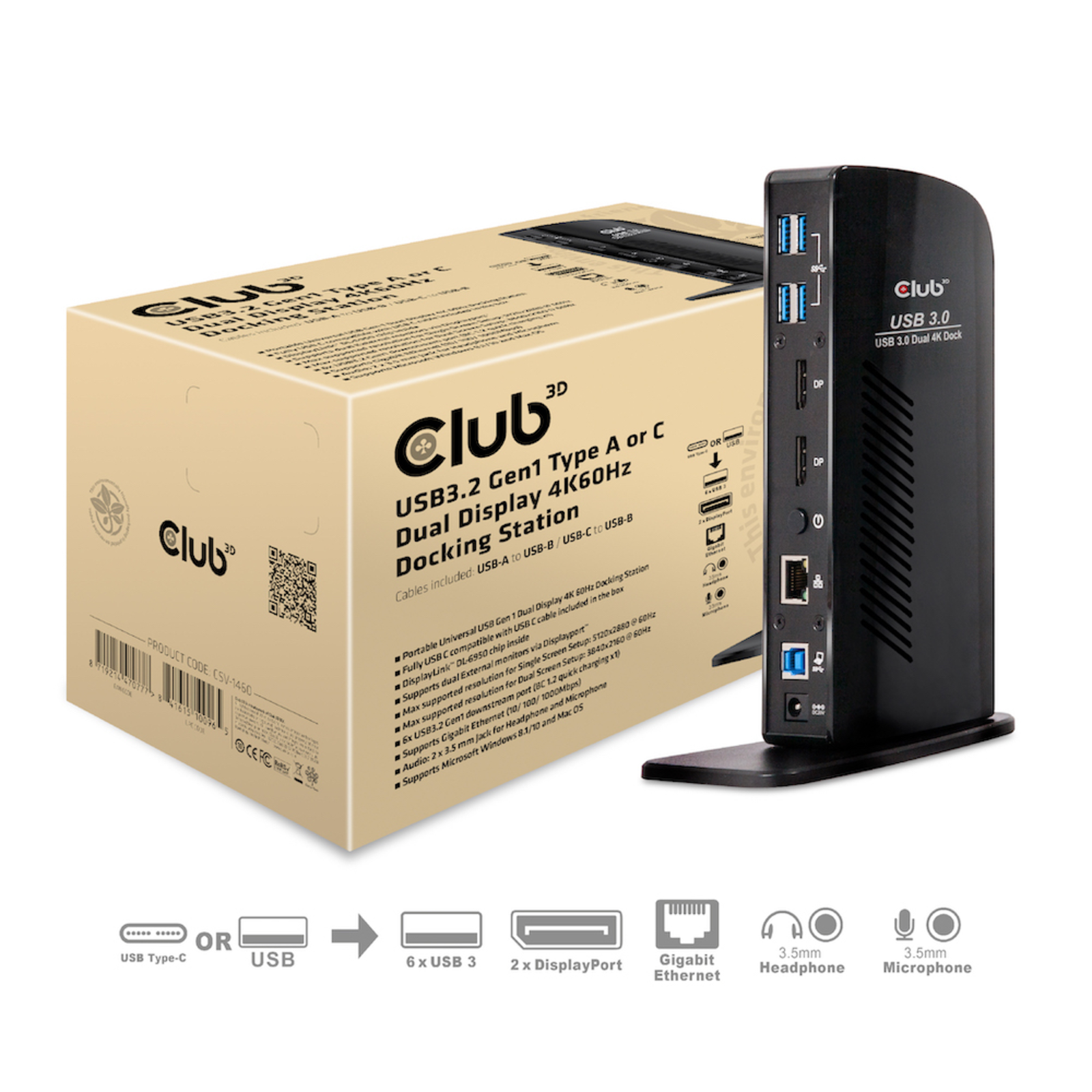 Club 3D USB 3.0 Dual Display 4K60Hz Docking