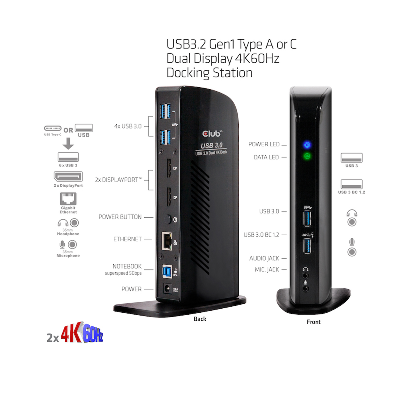 Club 3D USB 3.0 Dual Display 4K60Hz Docking