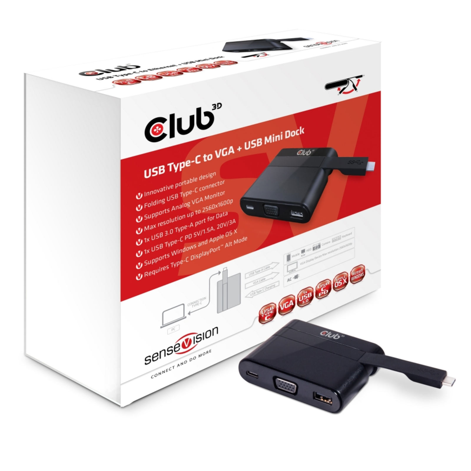 Club 3D CSV-1532 USB-C 3.1 Gen 1 VGA Mini Dock Black
