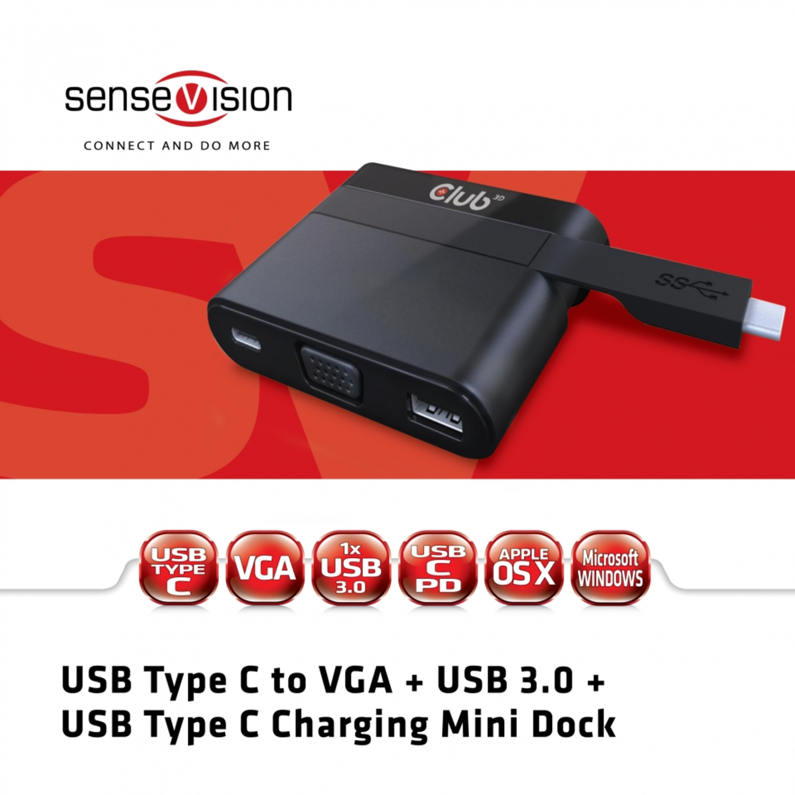 Club 3D CSV-1532 USB-C 3.1 Gen 1 VGA Mini Dock Black
