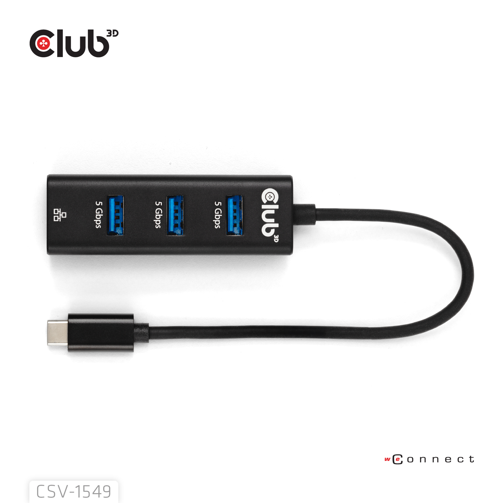 Club 3D Docking Station USB 3.2 Gen1 Type-C 3-port Hub with Gigabit Ethernet