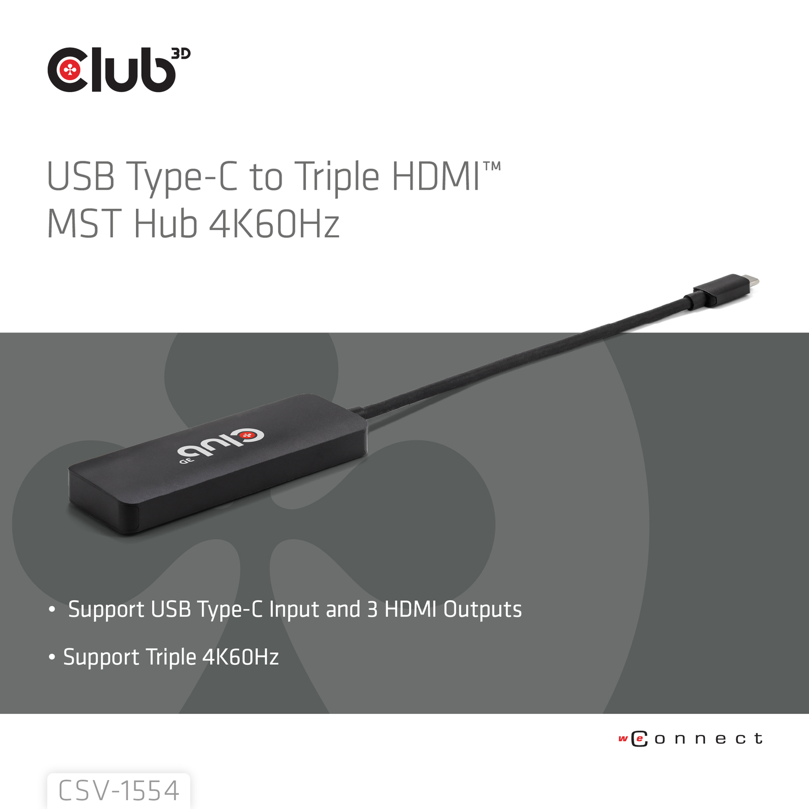 Club 3D Multi Stream Transport Hub USB 3.2 Type C 3x HDMI 4K60Hz