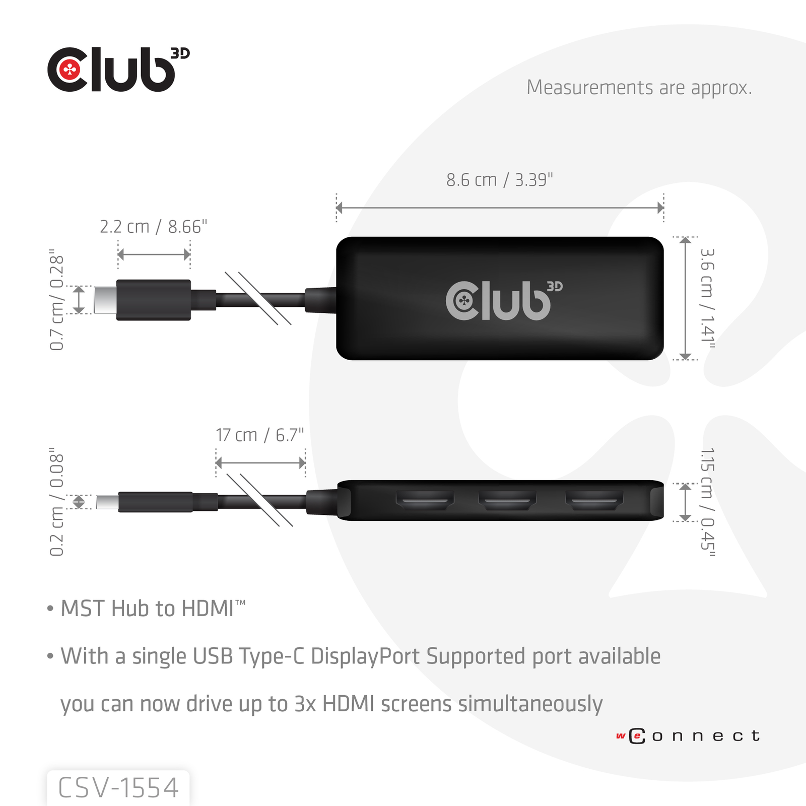 Club 3D Multi Stream Transport Hub USB 3.2 Type C 3x HDMI 4K60Hz