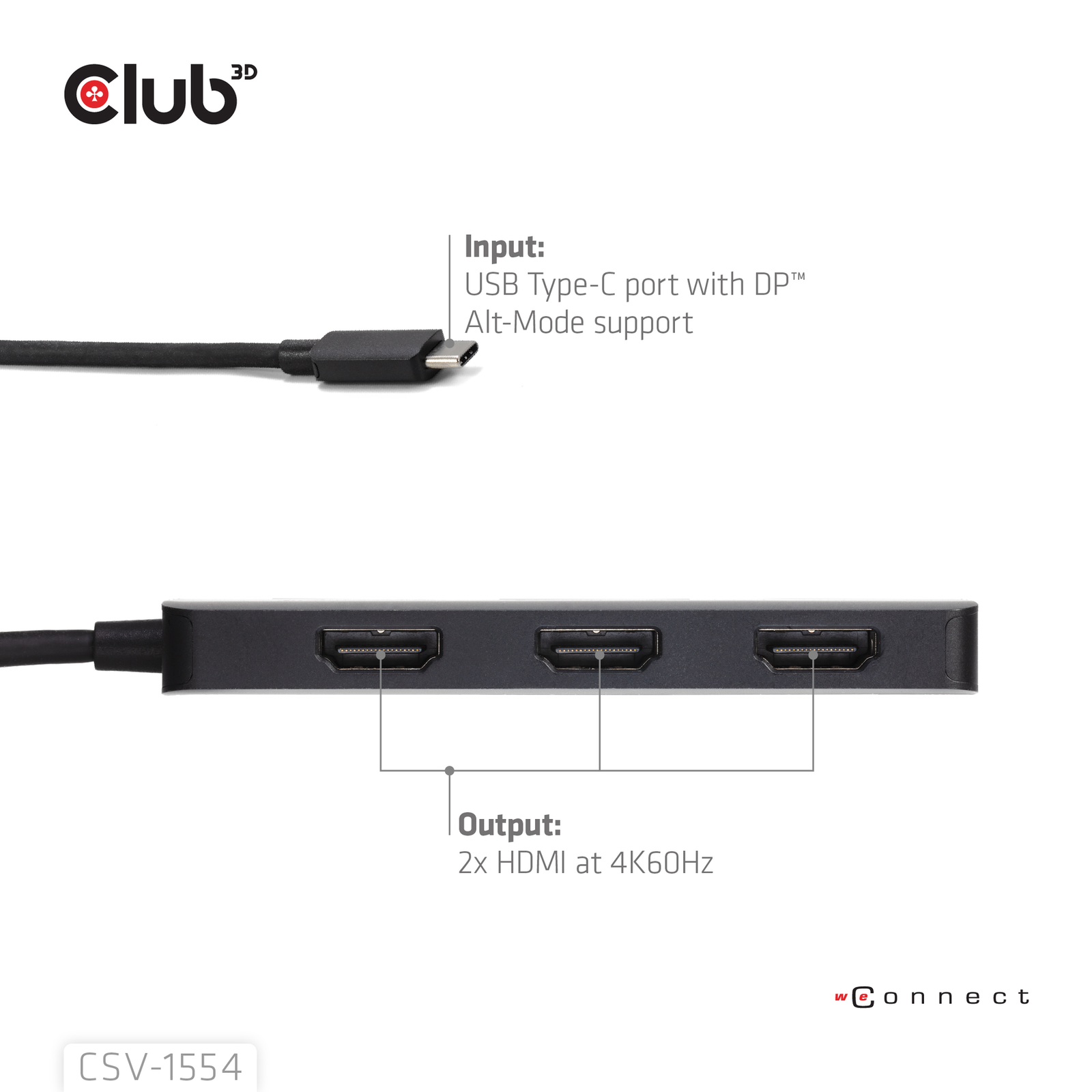 Club 3D Multi Stream Transport Hub USB 3.2 Type C 3x HDMI 4K60Hz