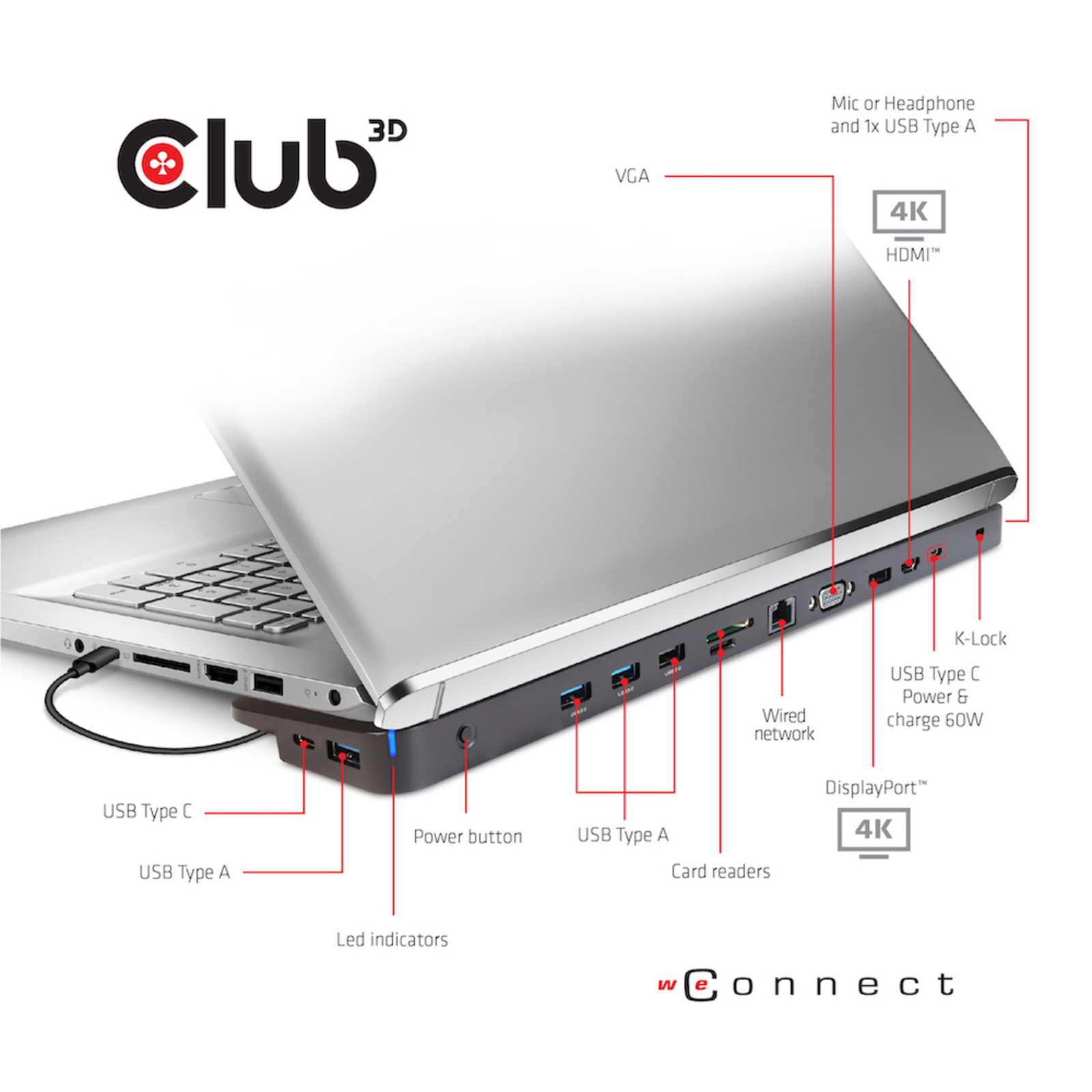 Club 3D Dockingstation USB-C 3.2 Gen 1 VGA HDMI DP