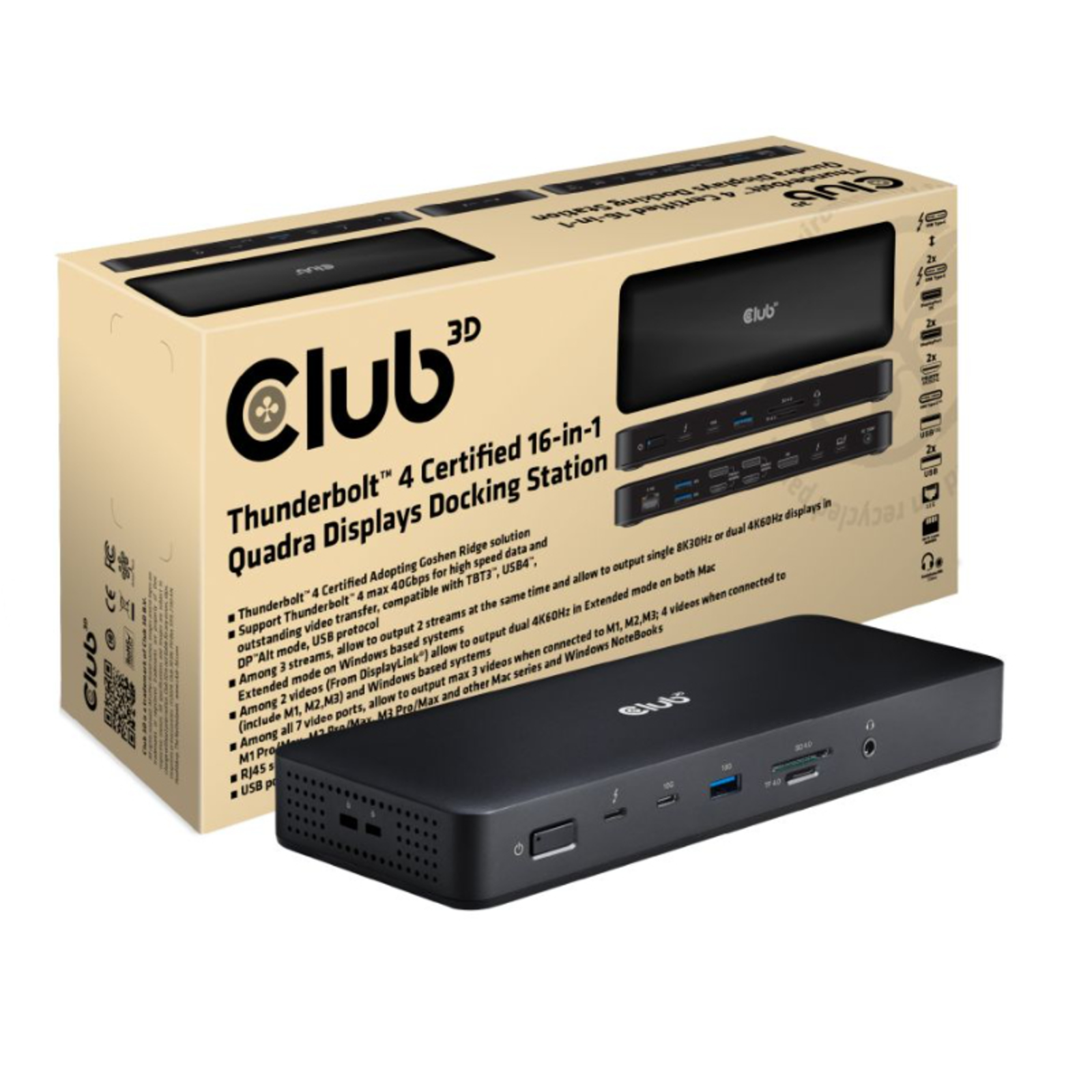 Club3D CSV-1583 Thunderbolt 4 16-in-1 Docking Station 150Watt 4K 60Hz