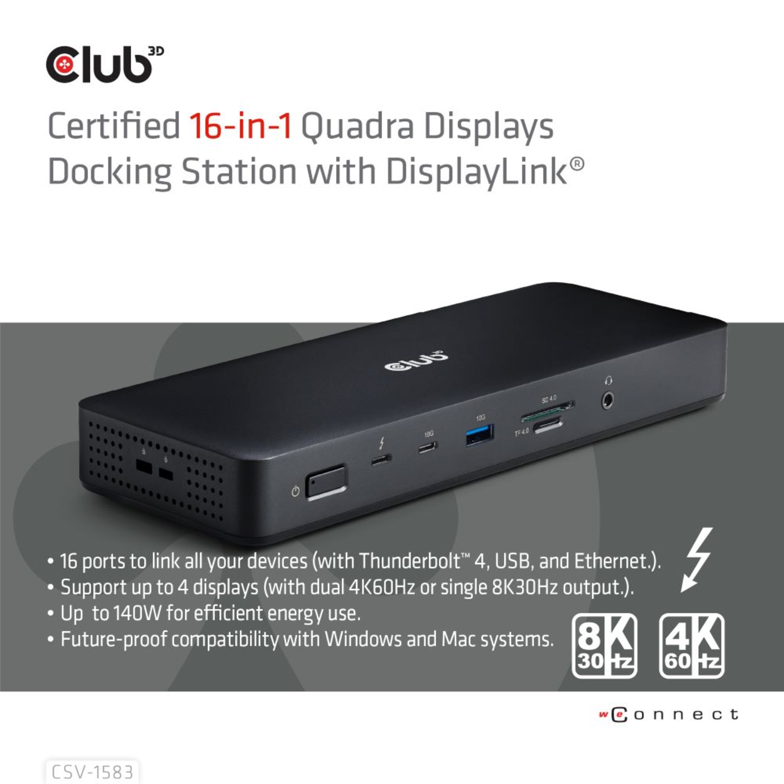 Club3D CSV-1583 Thunderbolt 4 16-in-1 Docking Station 150Watt 4K 60Hz
