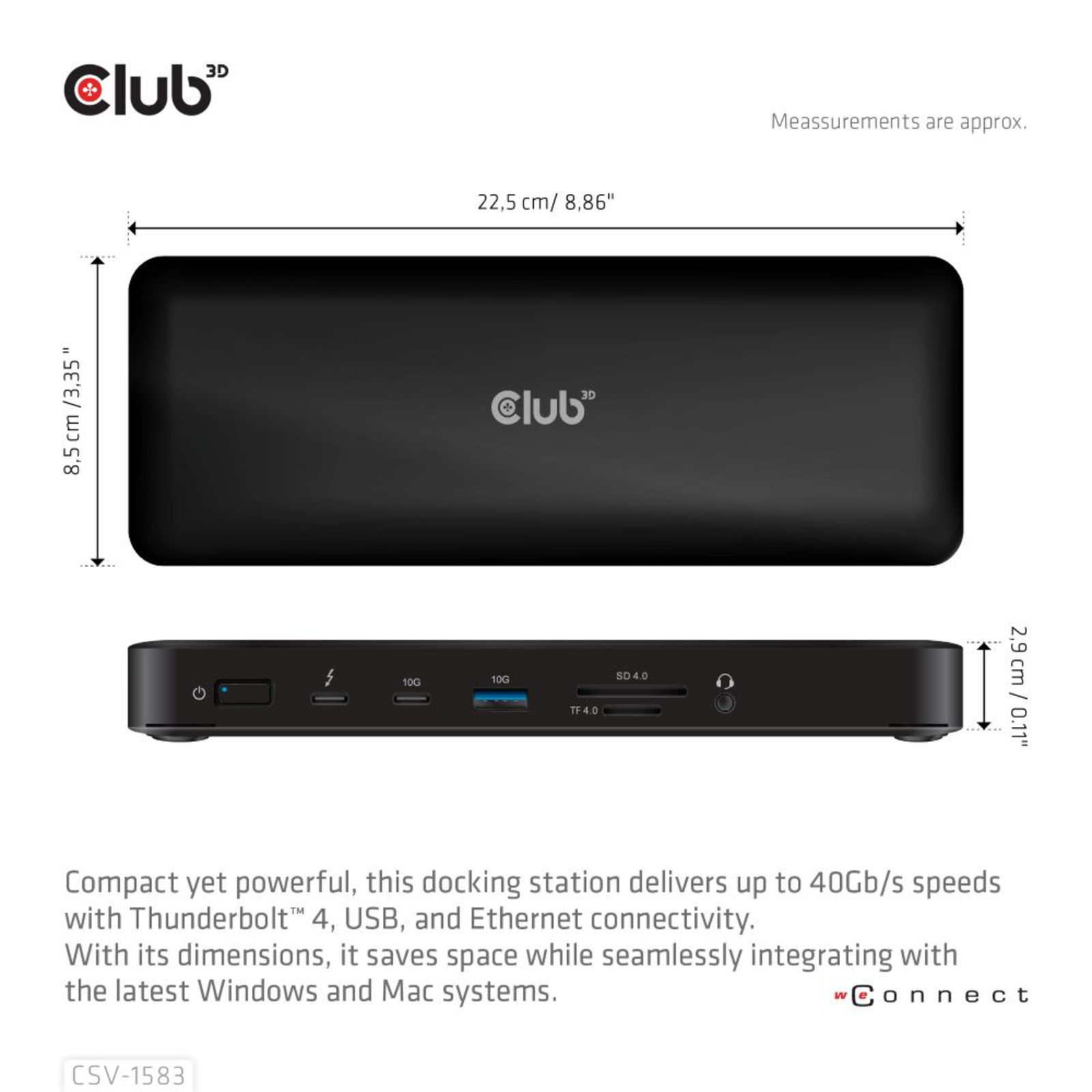 Club3D CSV-1583 Thunderbolt 4 16-in-1 Docking Station 150Watt 4K 60Hz