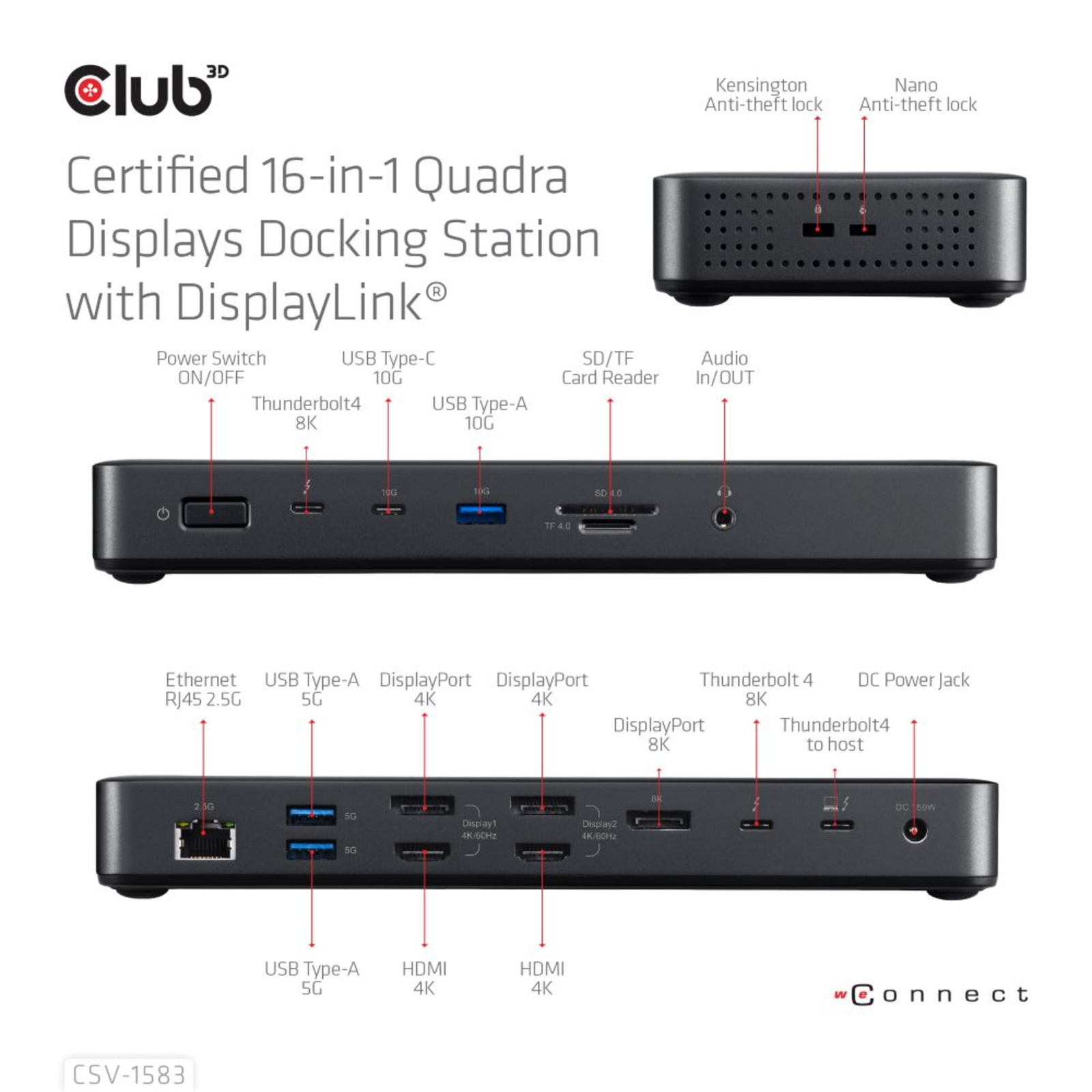 Club3D CSV-1583 Thunderbolt 4 16-in-1 Docking Station 150Watt 4K 60Hz