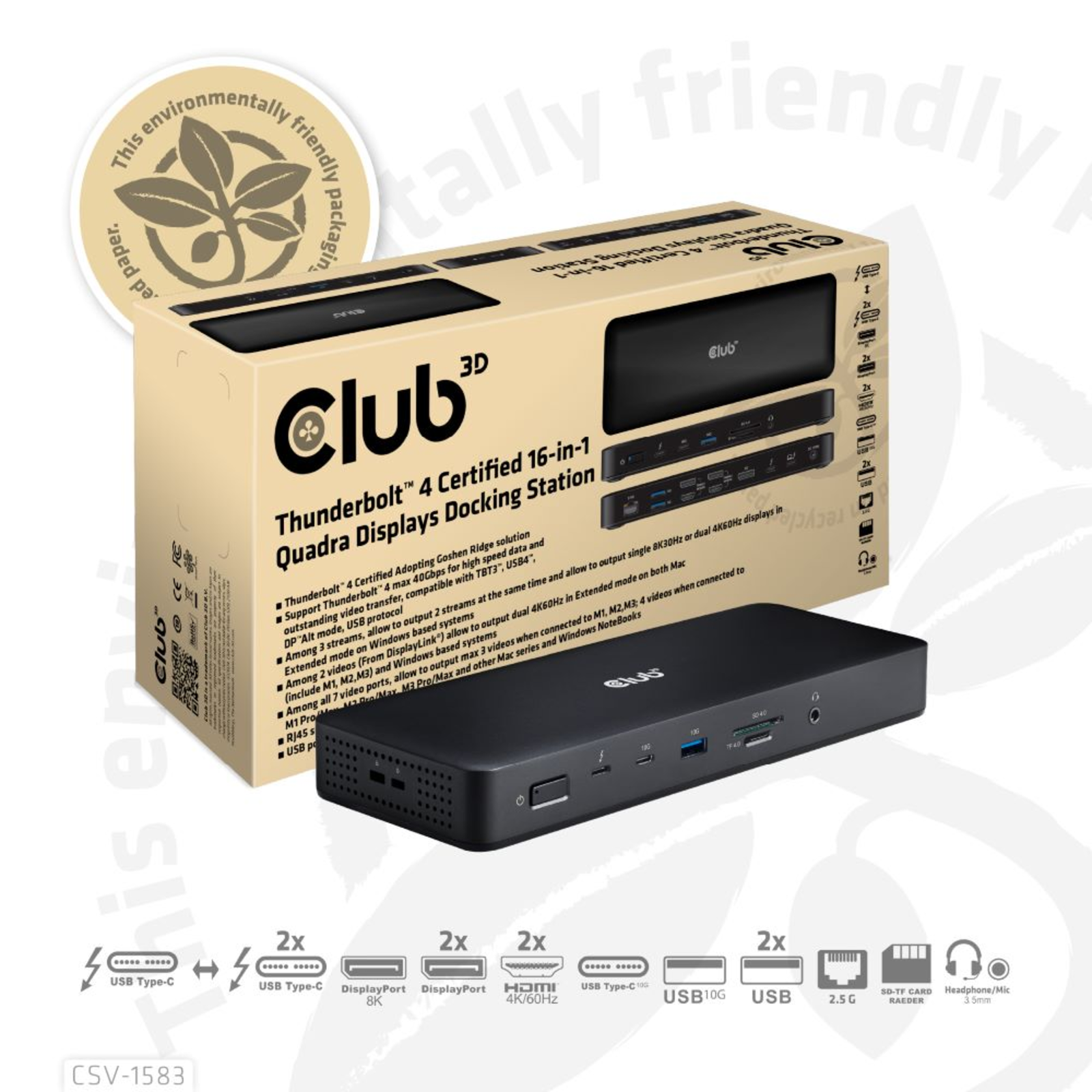 Club3D CSV-1583 Thunderbolt 4 16-in-1 Docking Station 150Watt 4K 60Hz