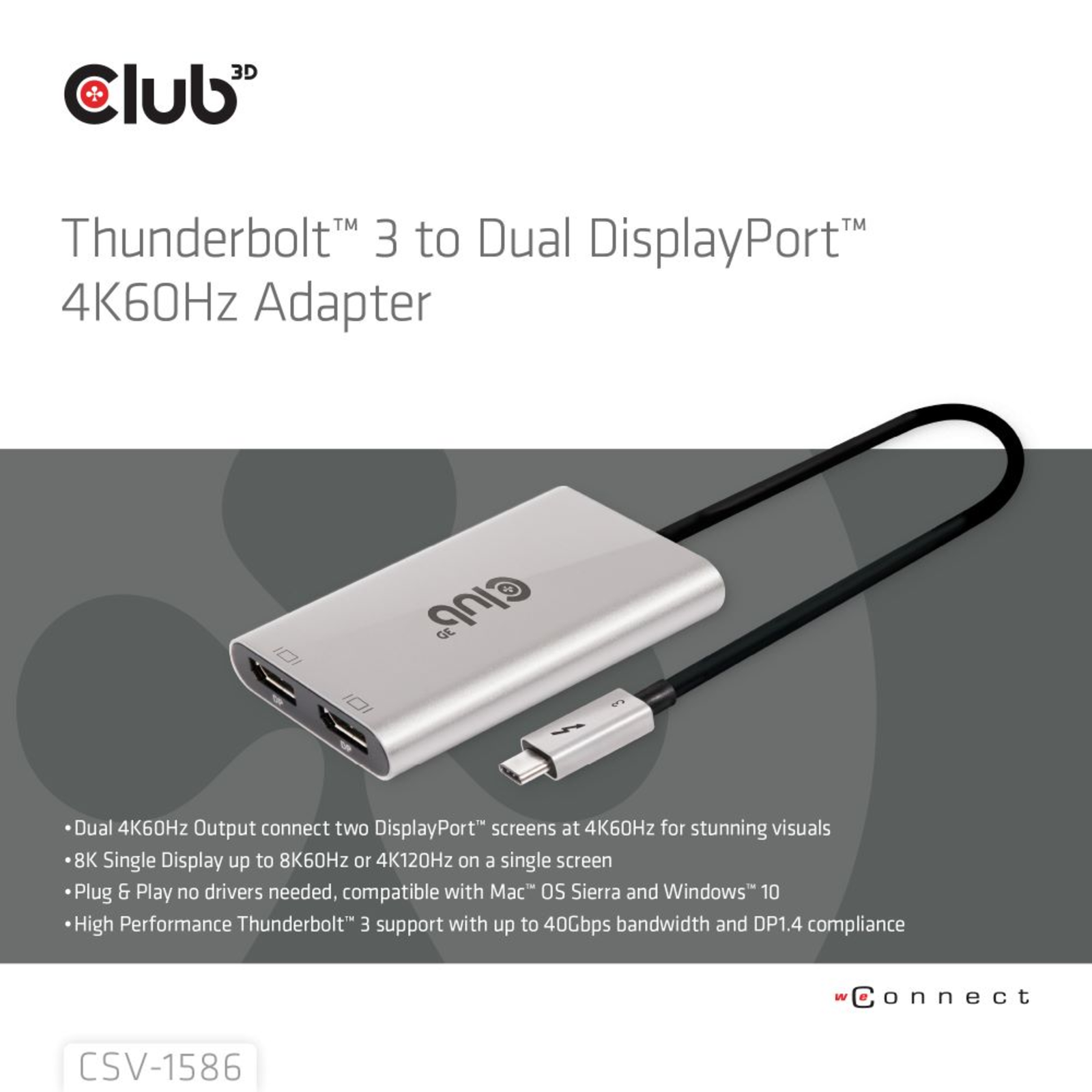 Club 3D Adapter Thunderbolt 3 Displayport 1.2 Club3D Dual Monitor 4K 60Hz