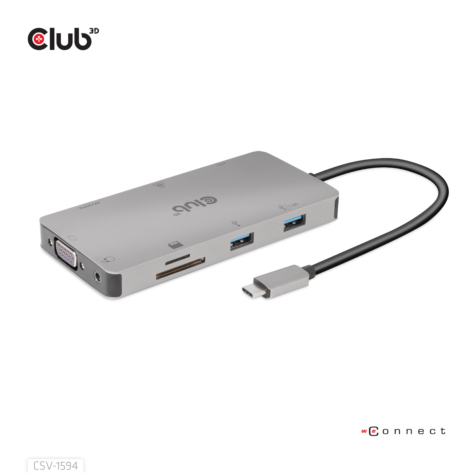 Club 3D USB-9-in1-HUB USB-C HDMI VGA 2xUSB USB-C RJ45 SD