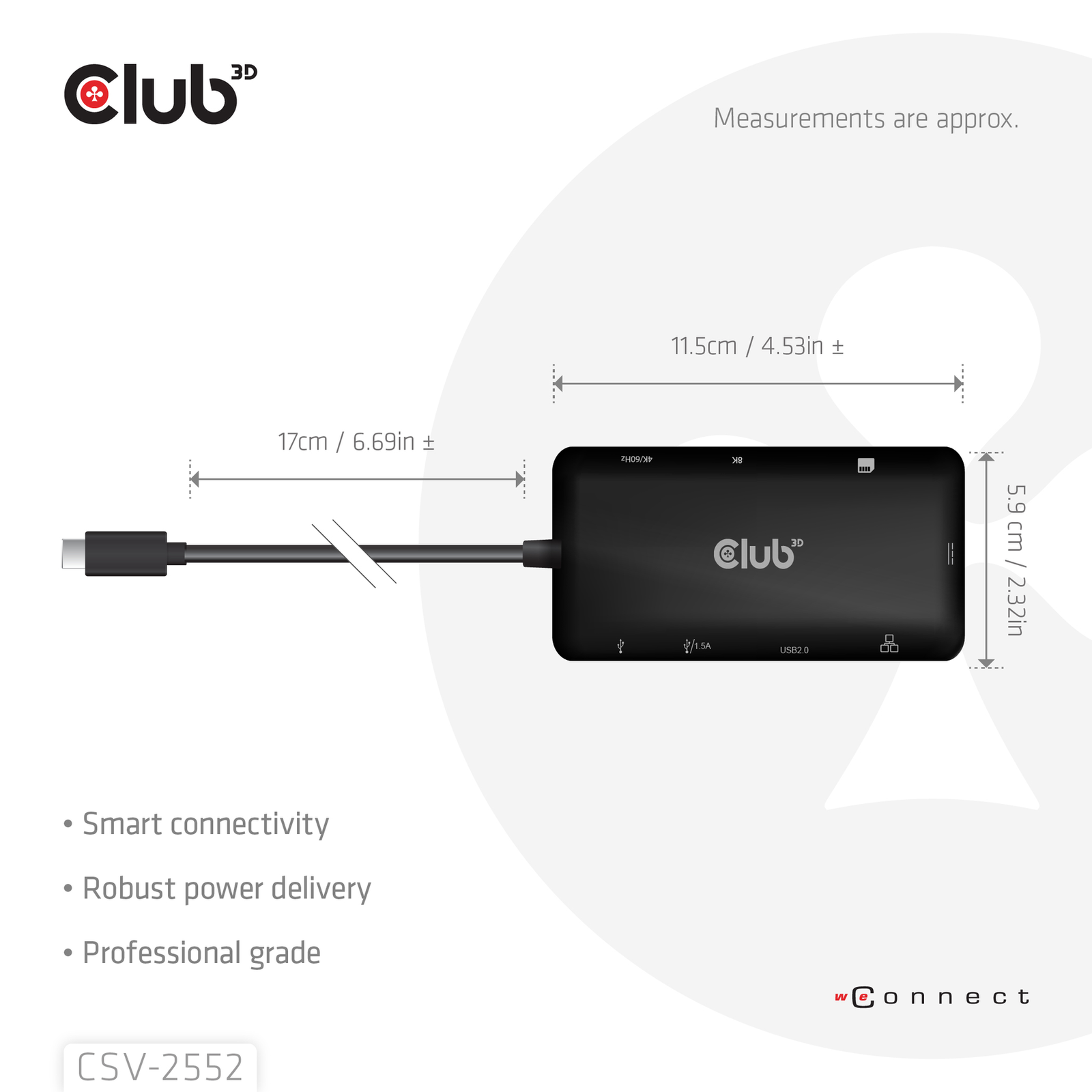 club3D USB-C Docking Station CSV-2552 Integrated Card Reader USB-C Power Delivery