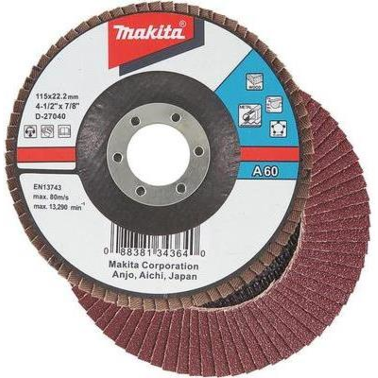 Makita D-27109 Flap Disc 125 Mm A80 Diameter 125 Mm Grit 80 1 Pc.