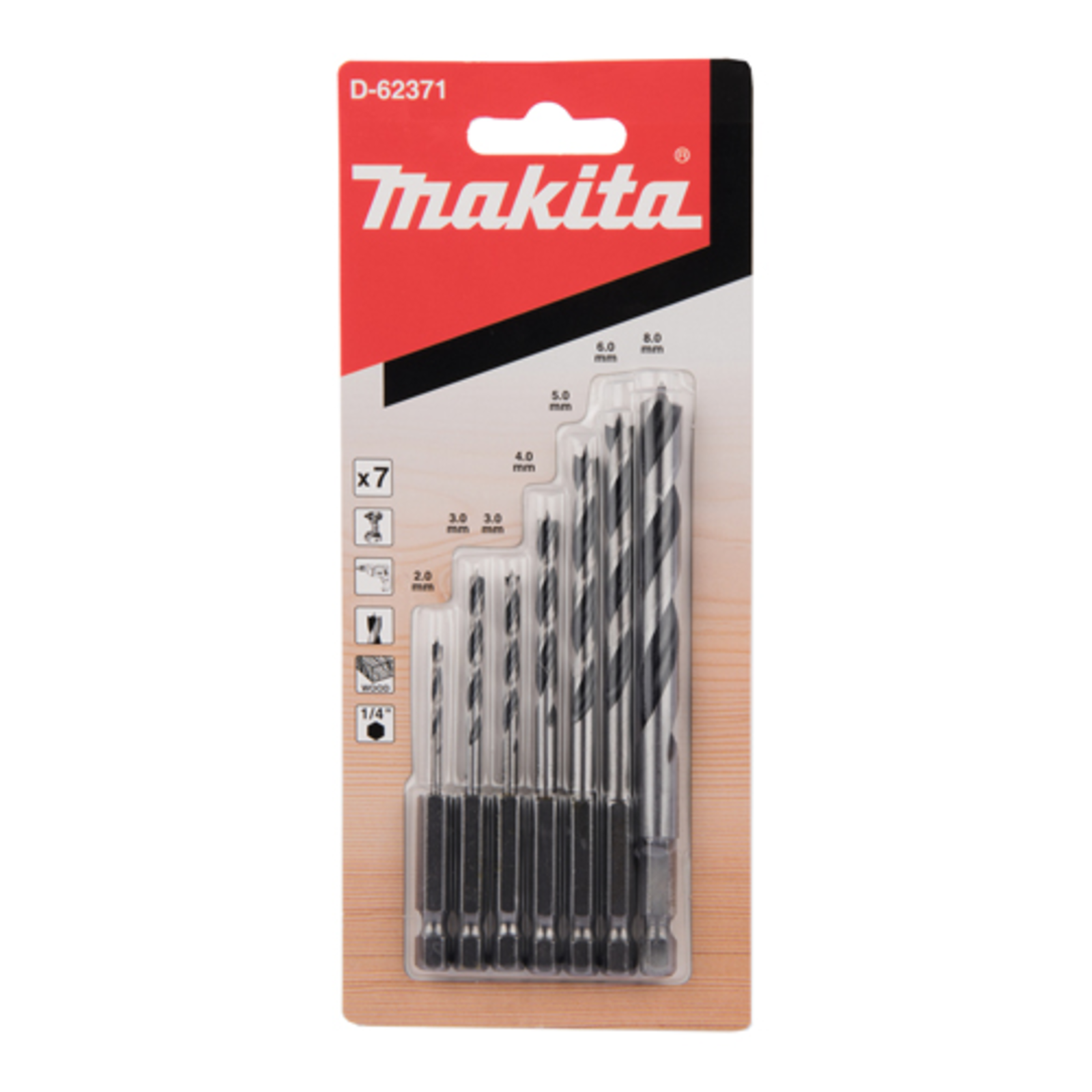 Makita Drill Bit Set for Wood 7 Pieces 5 Mm 6 Mm 8 Mm 4 Mm 3 Mm 2 Mm