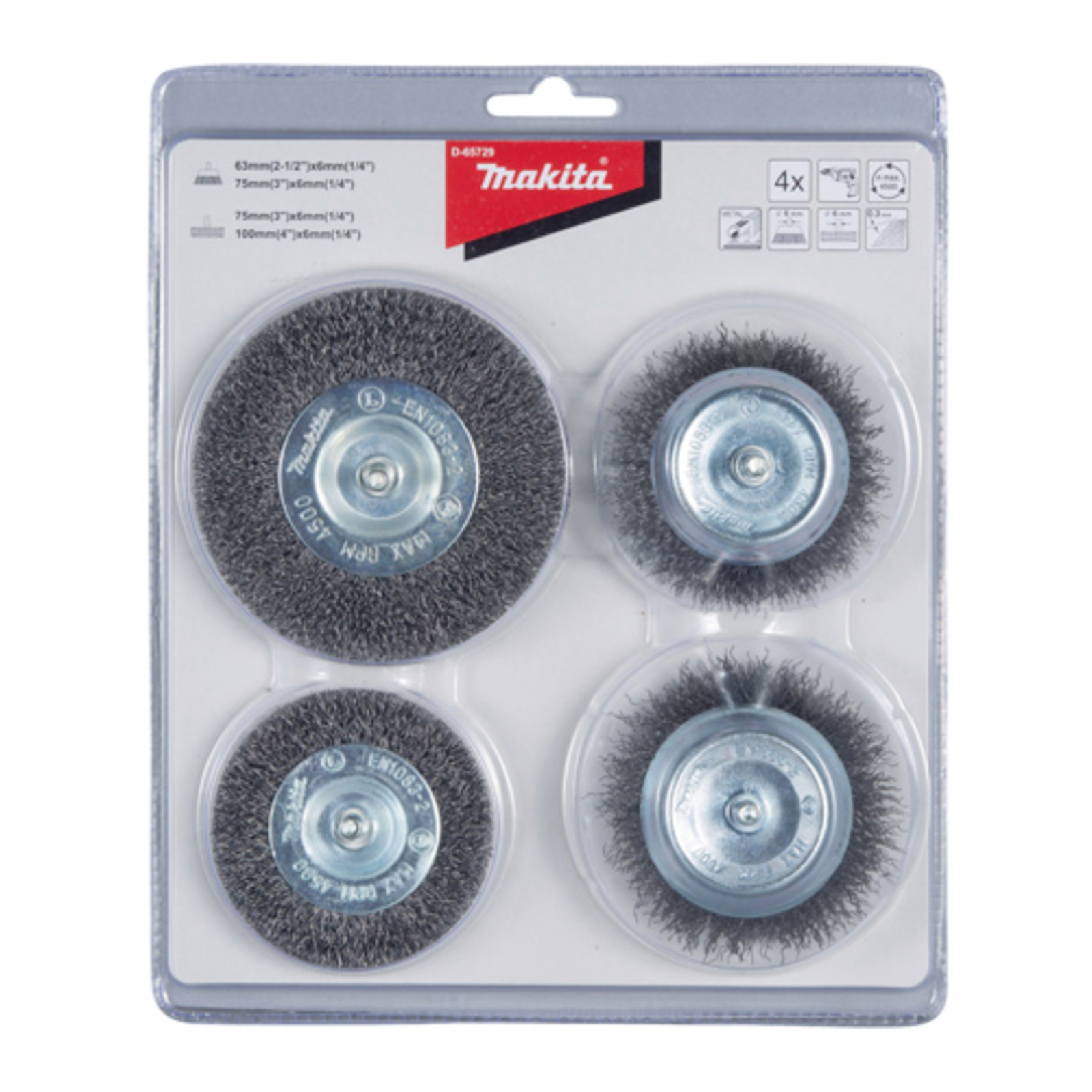 Makita D-65729 Round Brush Set 4 Pieces Steel