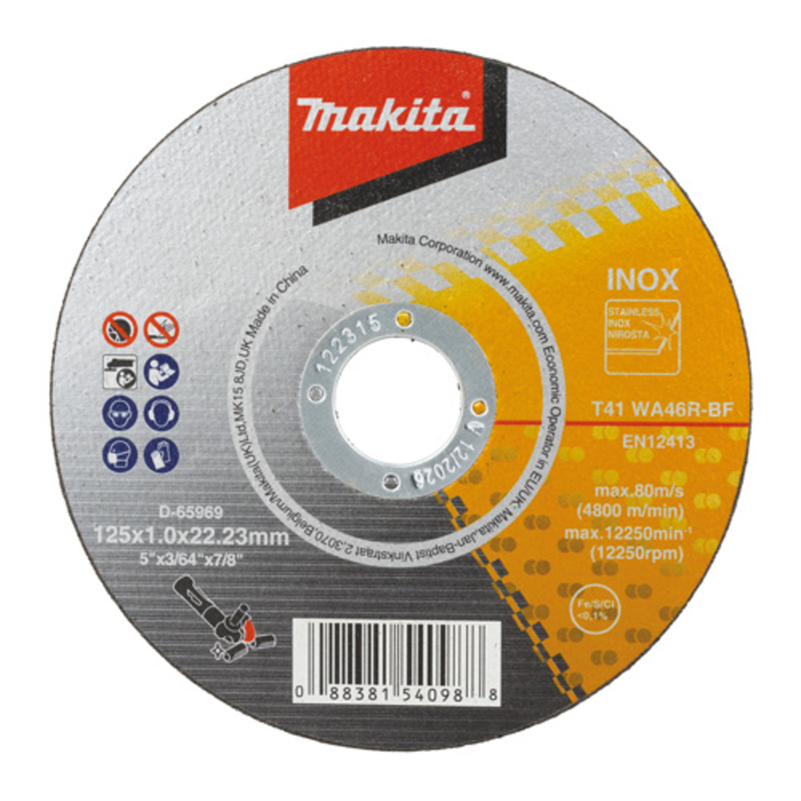 Makita D-65969-50 INOX Cutting Disc for Angle Grinders 125x1.00mm