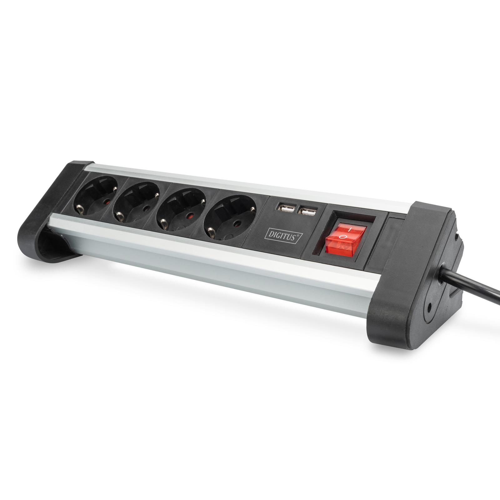 Digitus DA-70614 4-socket Power Strip 2xUSB-A Switch Black Silver