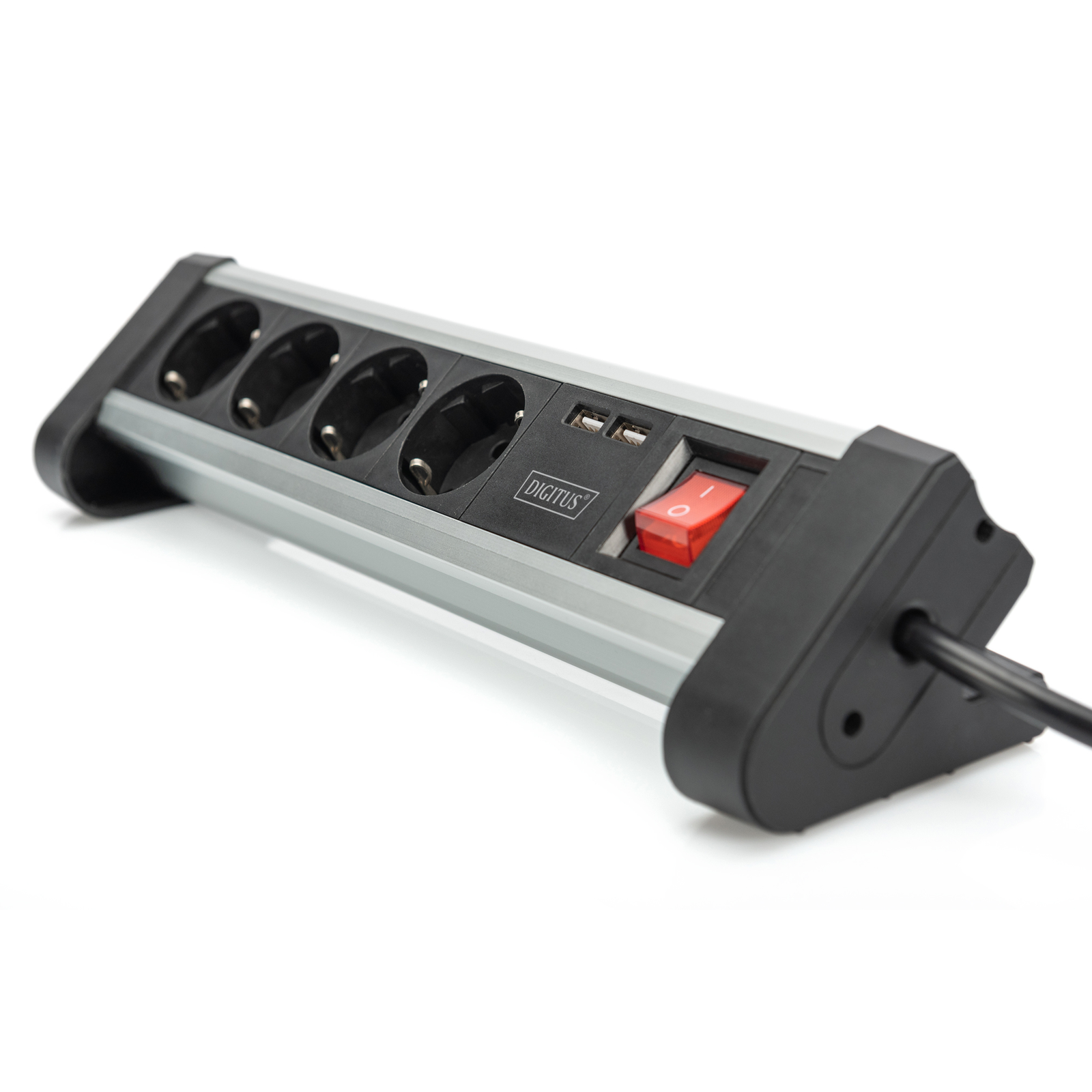 Digitus DA-70614 4-socket Power Strip 2xUSB-A Switch Black Silver