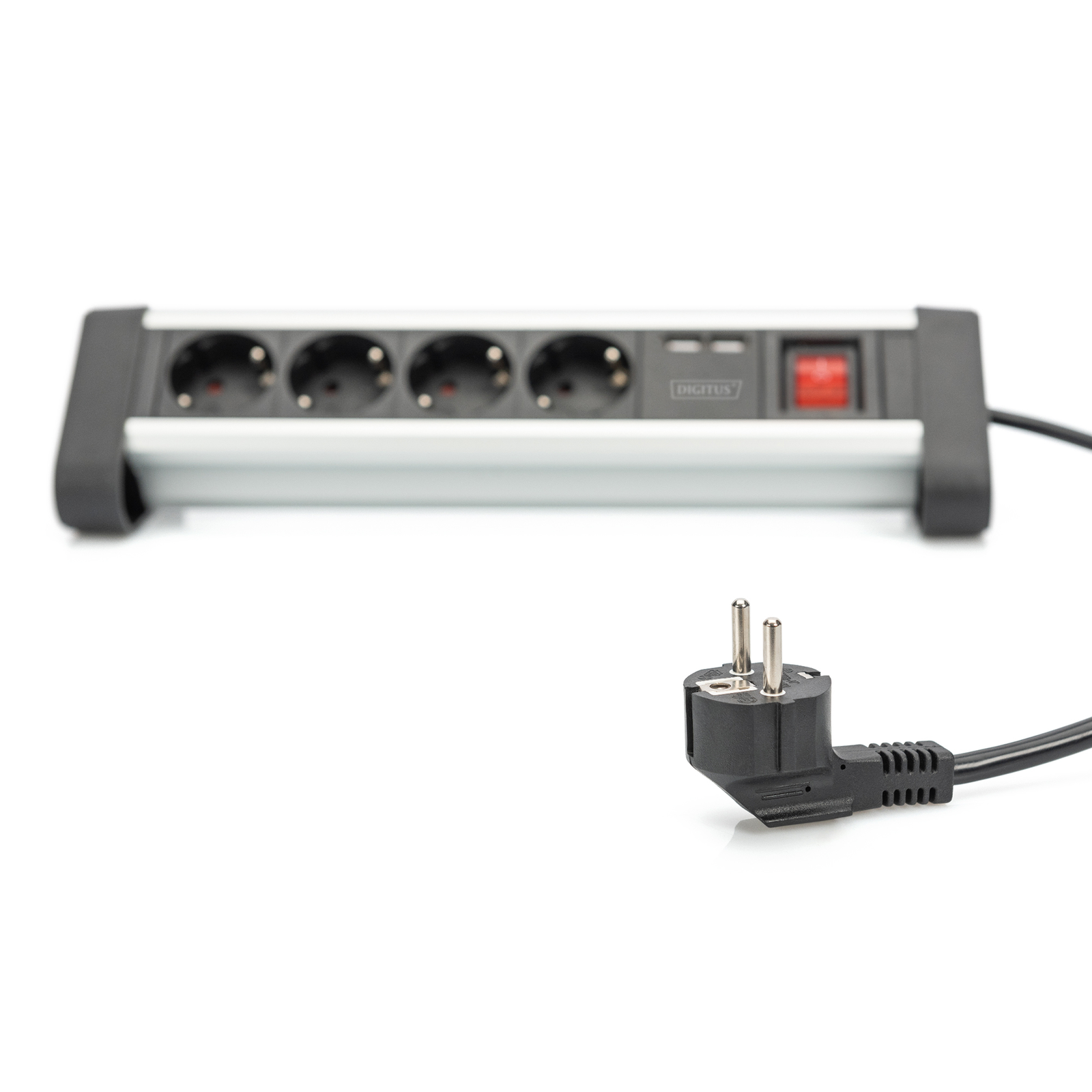 Digitus DA-70614 4-socket Power Strip 2xUSB-A Switch Black Silver