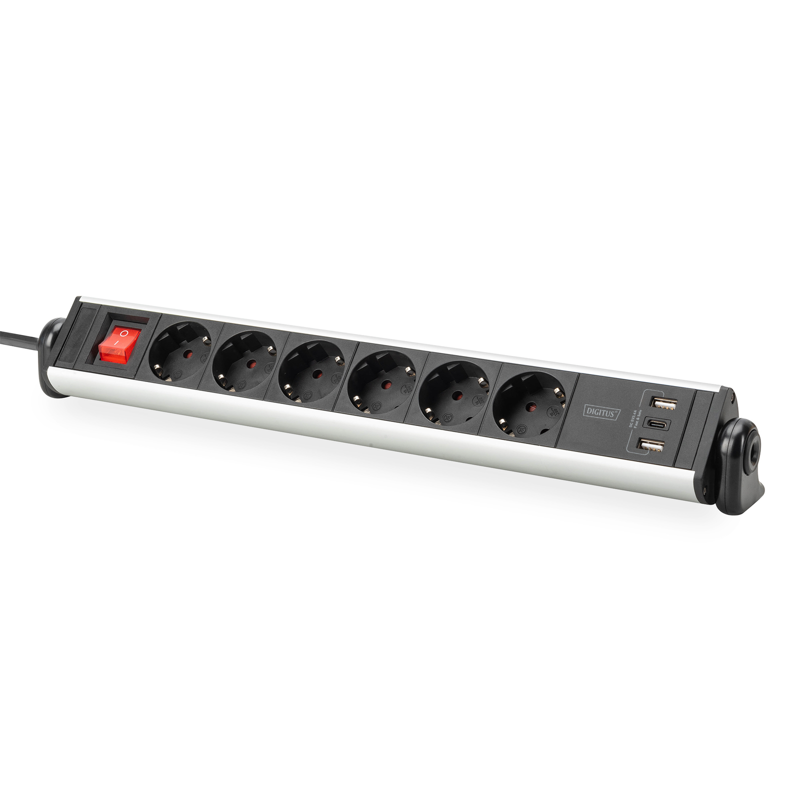 Digitus 6-way Socket Strip with 2xUSB-A 1xUSB-C And Switch Black Silver