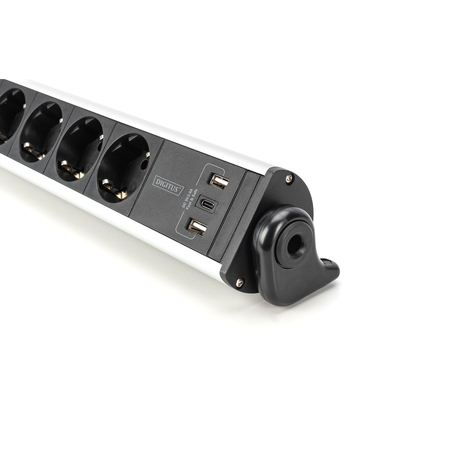 Digitus 6-way Socket Strip with 2xUSB-A 1xUSB-C And Switch Black Silver