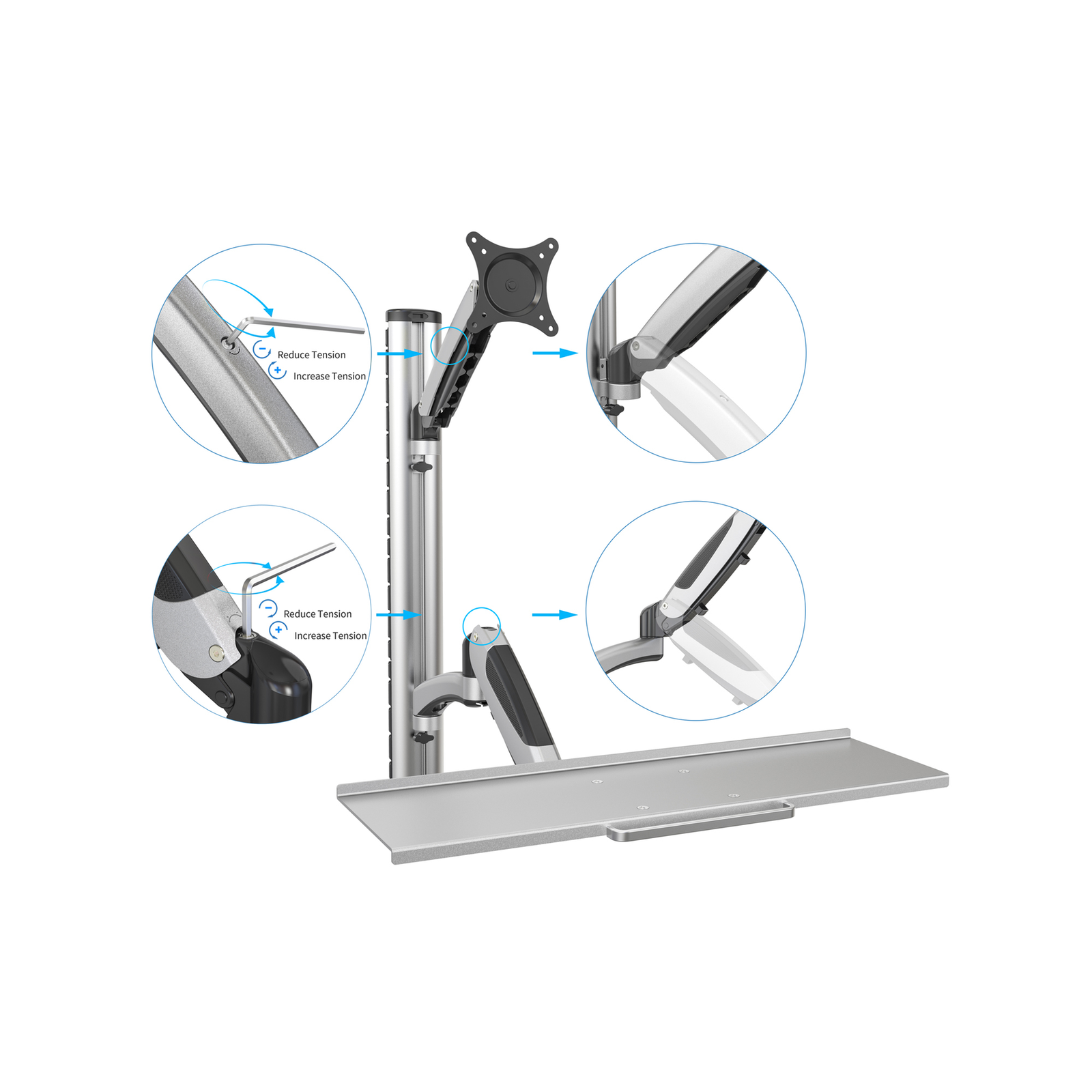 Digitus Workstation Monitor Keyboard Wall Mount 27 Inch 6 Kg VESA 75x75 100x100 Silver