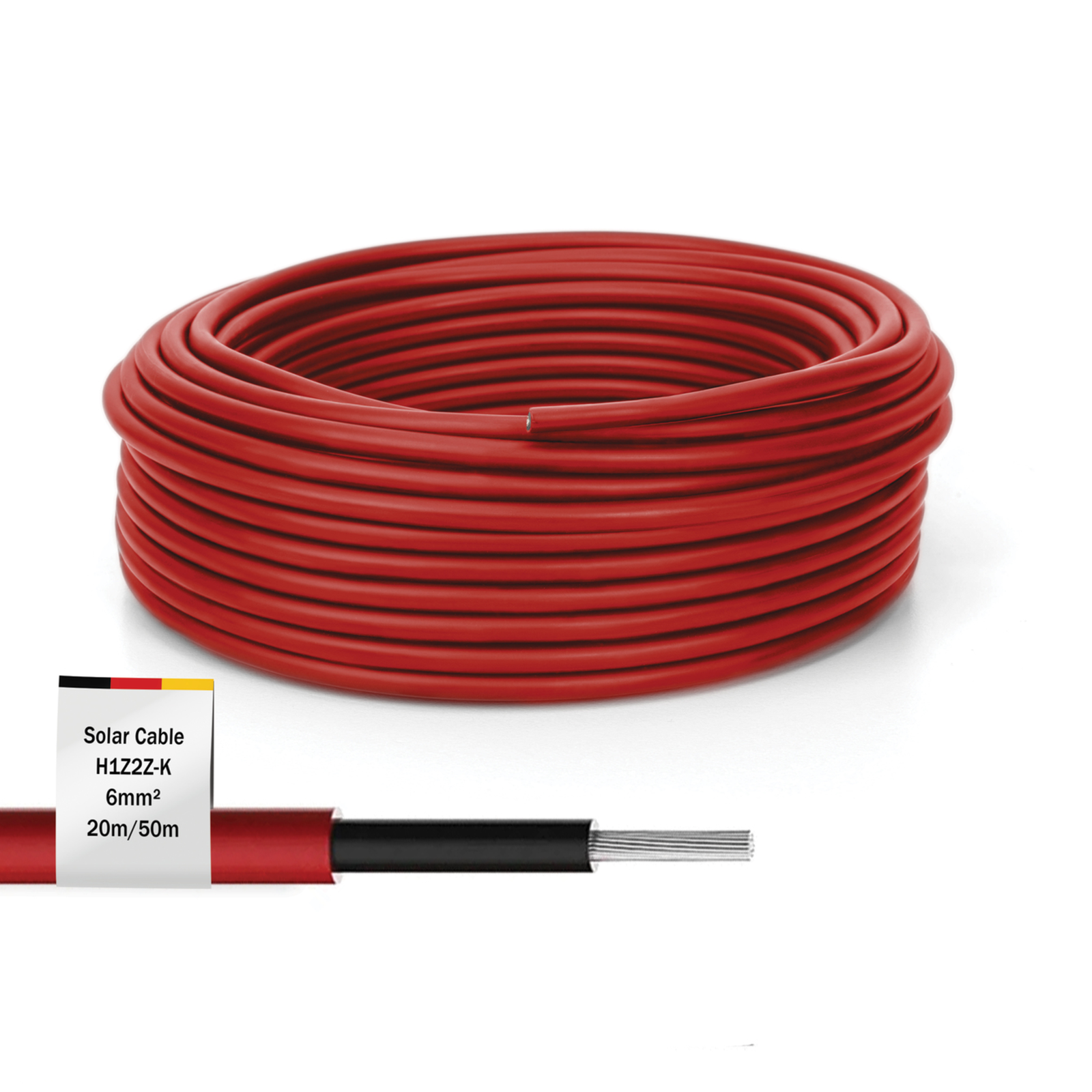 DIGITUS Solar Cable Installation 50m 6mm Red PV Cable 1500V DC UV-resistant & Weatherproof