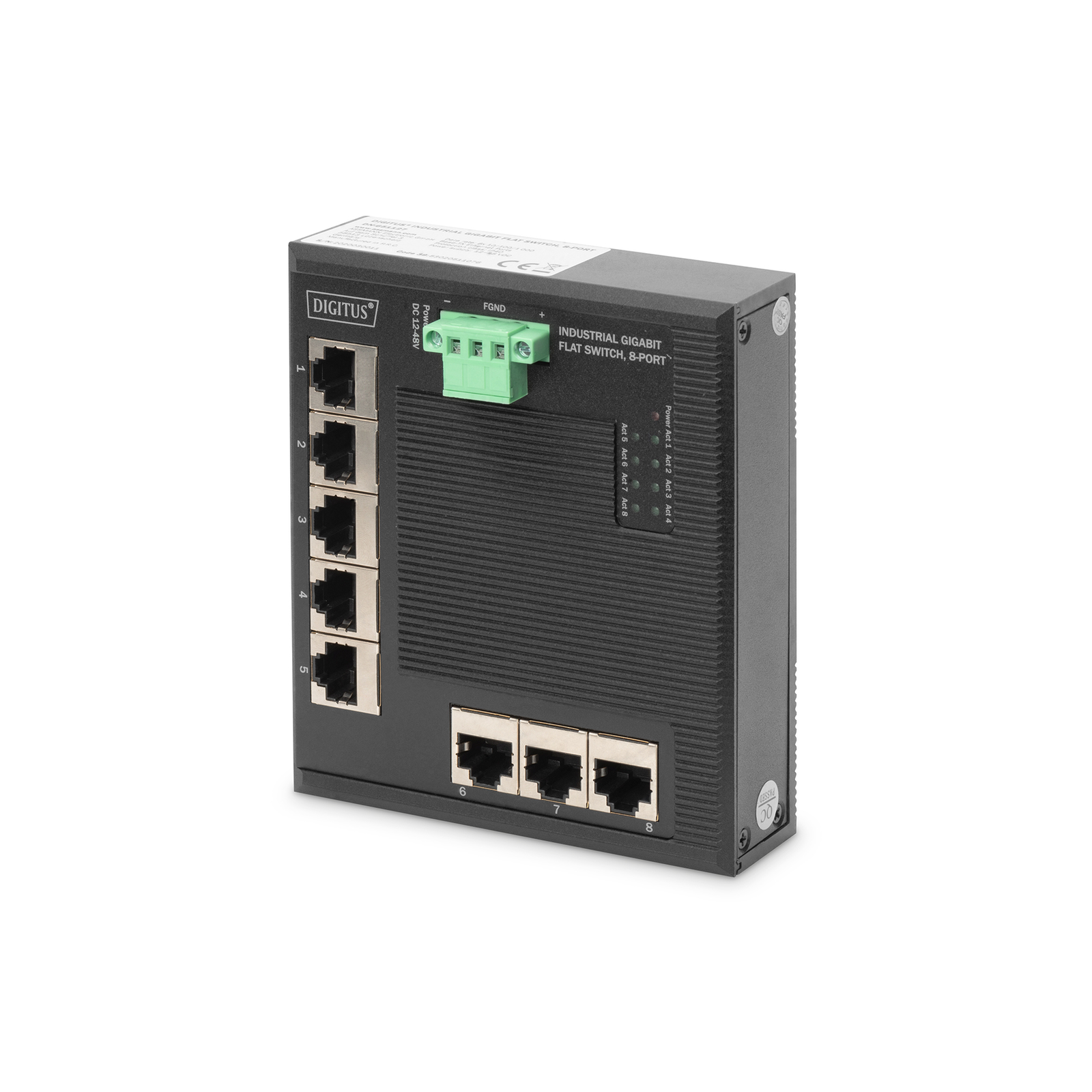 Digitus Switch Ind. 8-Port Gigabit Flat Unmanaged Blackar
